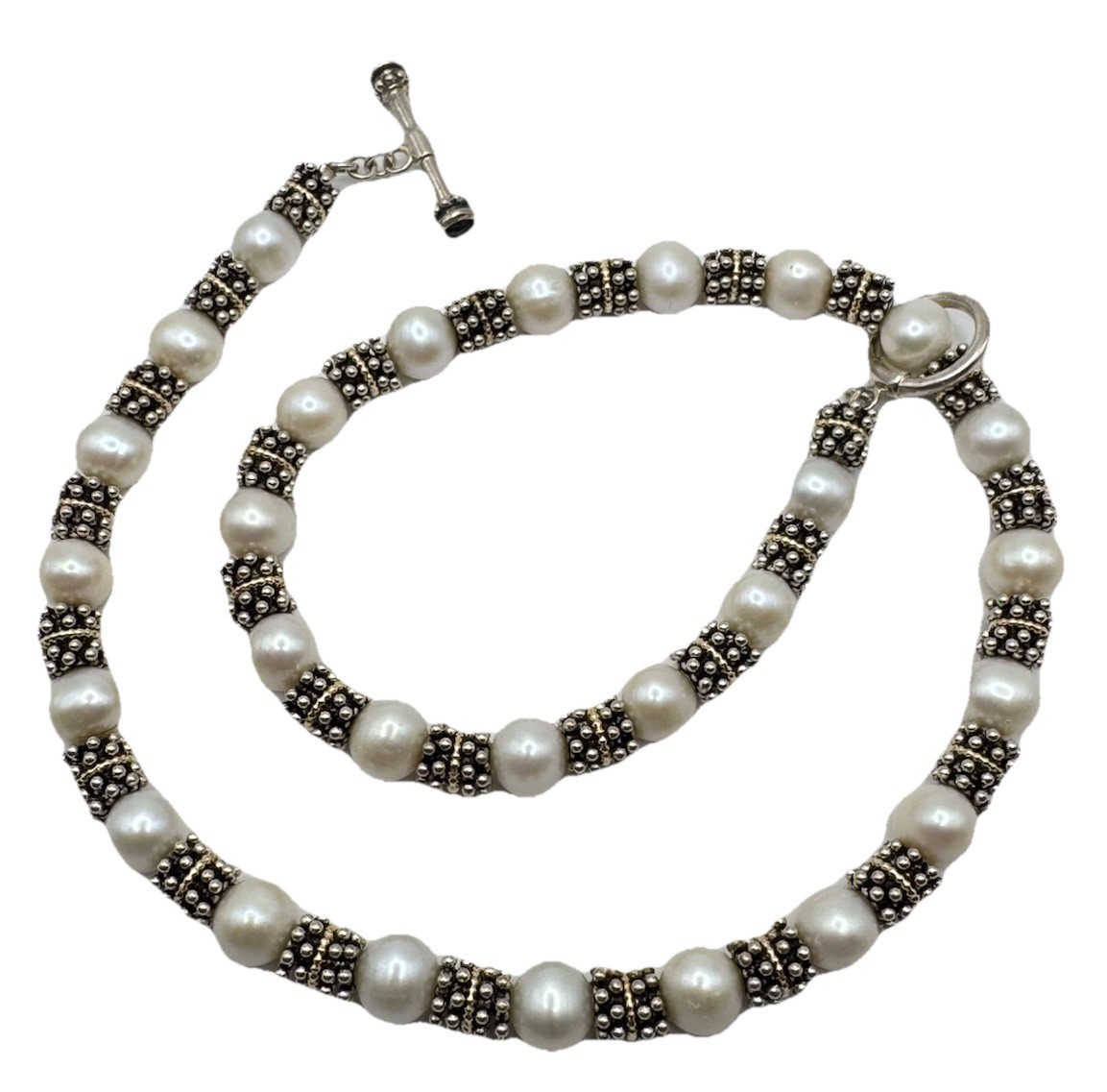 Beautiful Ladies 14K Yellow Gold & Sterling Silver 9mm Pearl Toggle Necklace