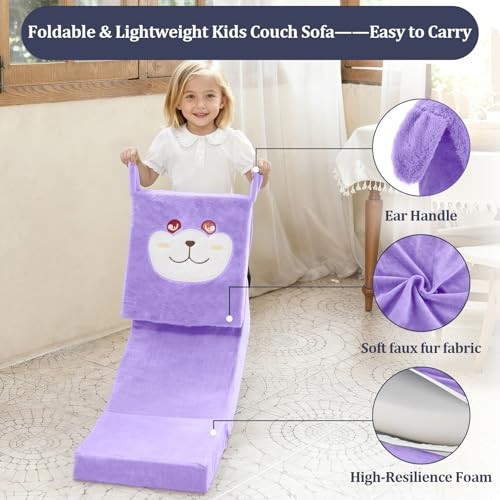 Kids Couch, Children's Sofa Bed, Folds Violet Squared Kids Couch with armrests