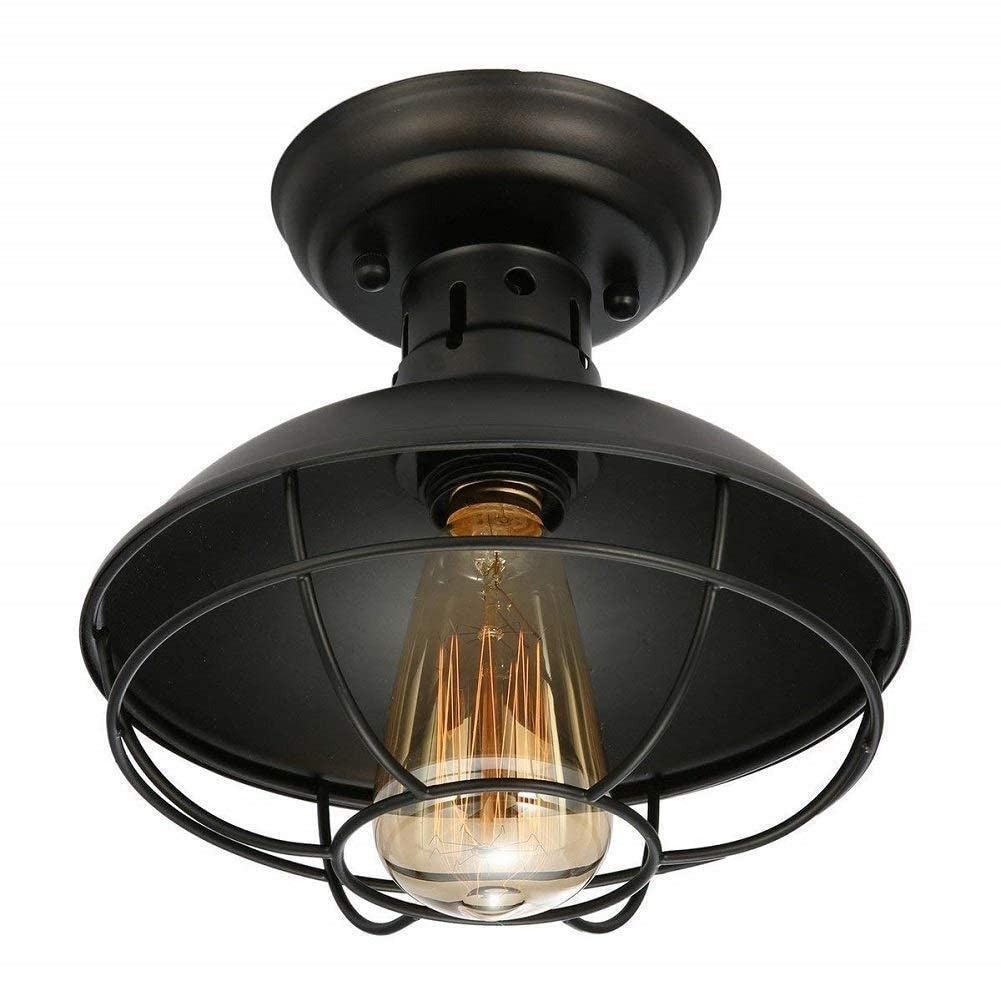 Rustic Farmhouse Metal Cage Ceiling Light Semi Flush Mount Pendant Lamp Fixture
