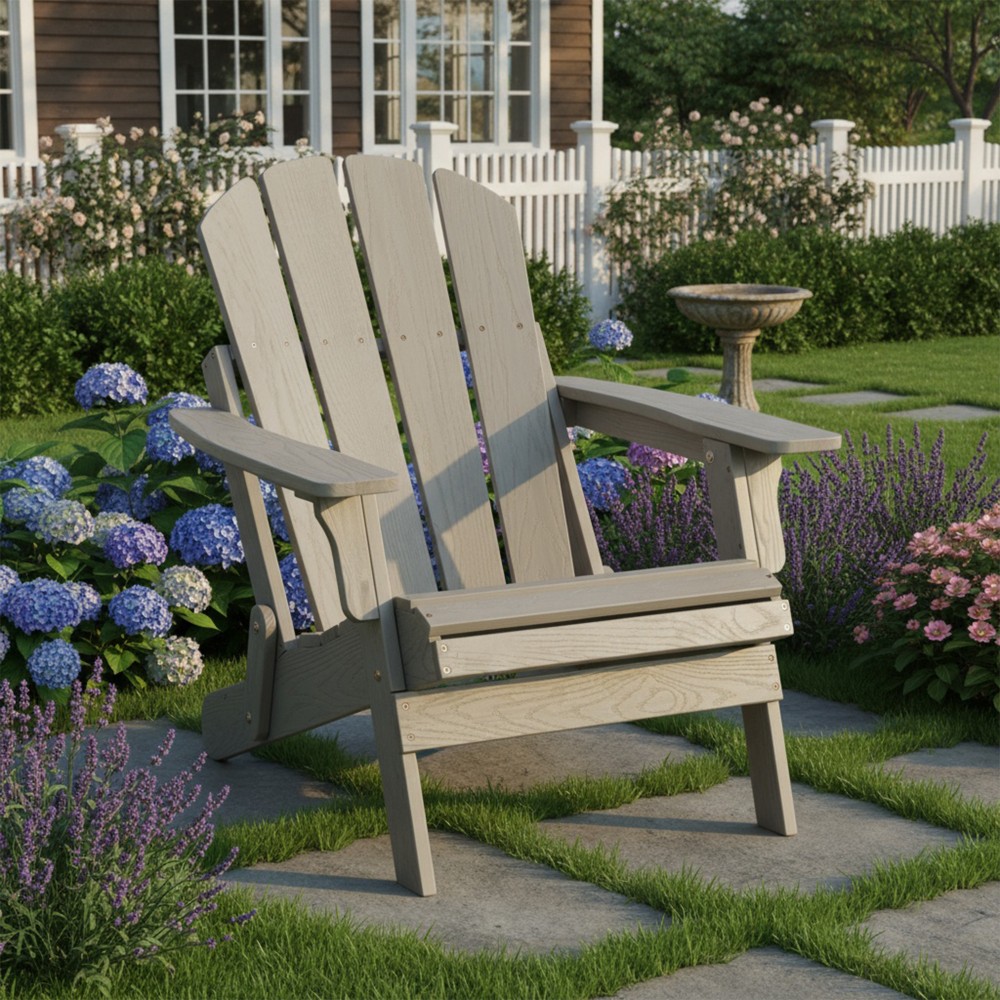 Oversized Folding Wood Adirondack Chair for Patio, Deck & Garden