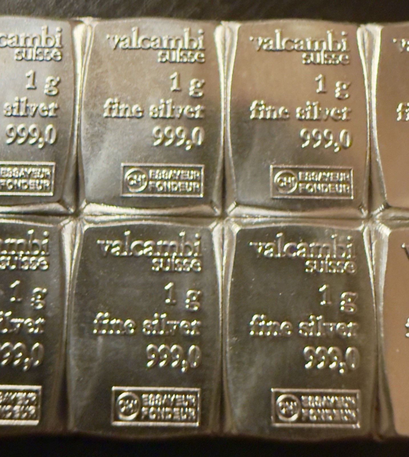 VALCAMBI SUISSE 1GRAM 0.999 FINE SILVERBULLION BAR Ag ~ESSAYEUR FONDEUR