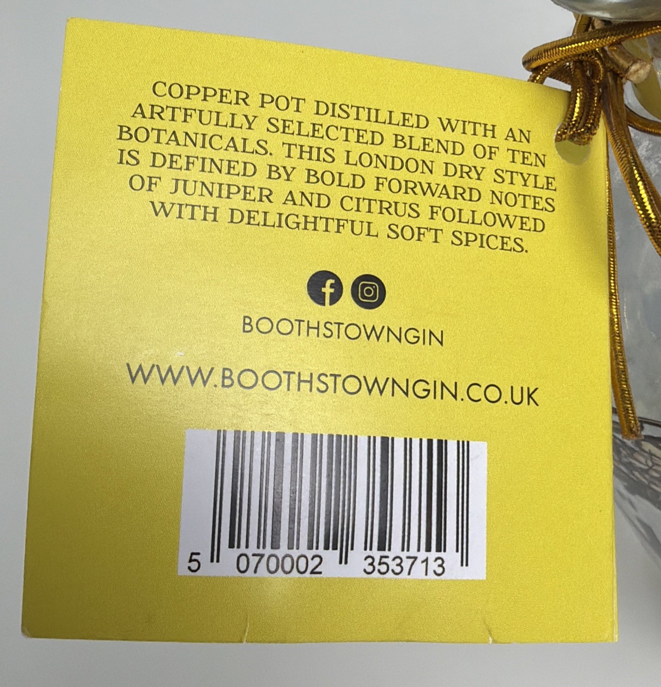 Boothstown Dry Gin Empty Bottle UK England Manchester