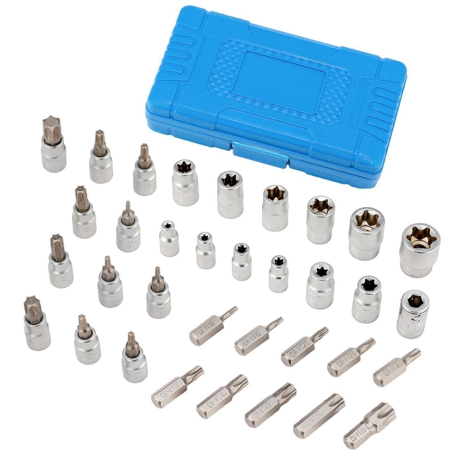 34 Pieces 3/8-Inch Drive Torx Bit Socket and E-Torx Star Socket Set Tamper Proof