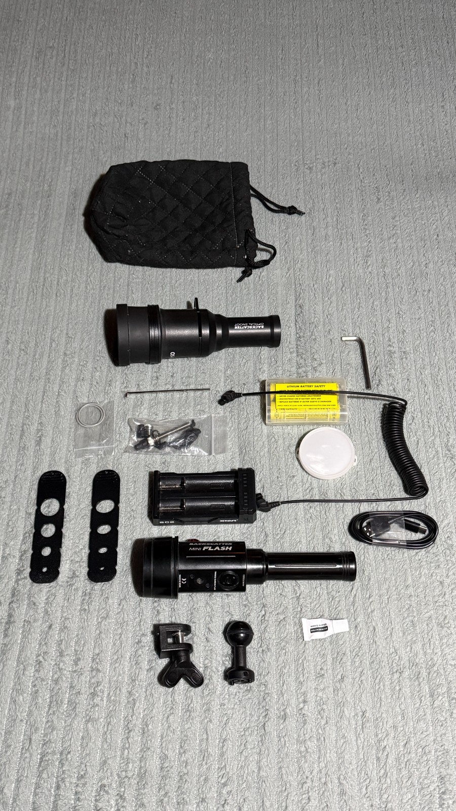 Backscatter Mini Flash 2 w/ Optical Snoot, Fiber Optic Cable, Clamps, Arm & More