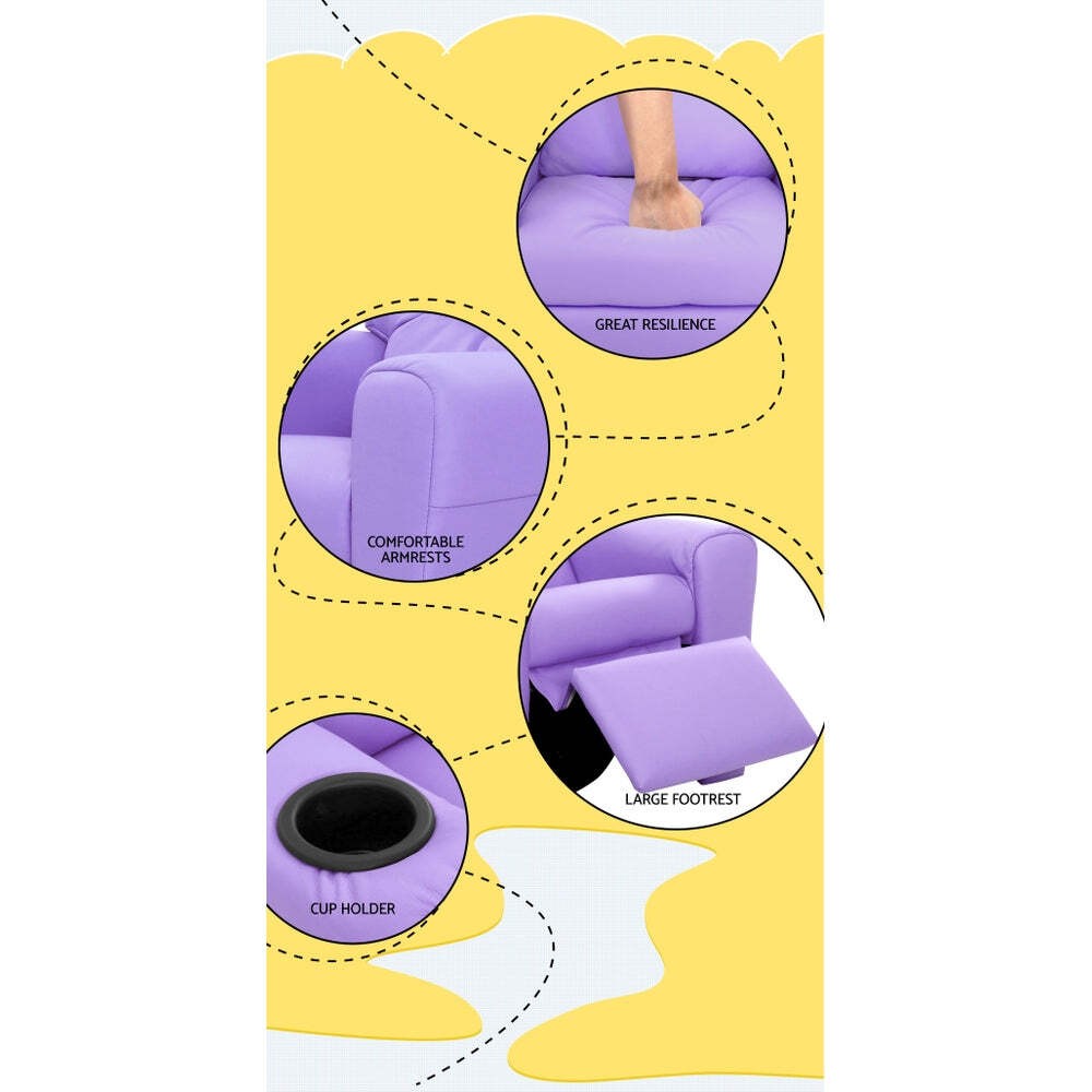 NNEDSZ Kids Recliner Chair Purple PU Leather Sofa Lounge Couch Children Armchair