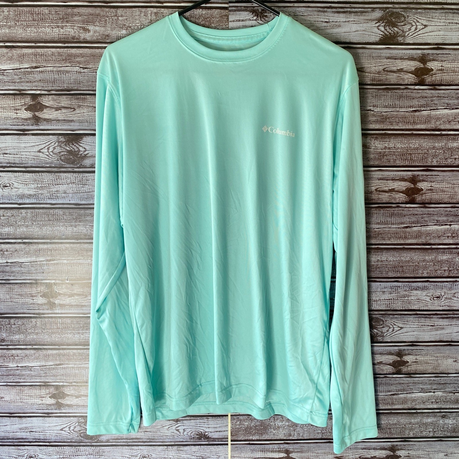 Columbia Men's Long-Sleeved Shirt Size Mint Green-Blue Logo