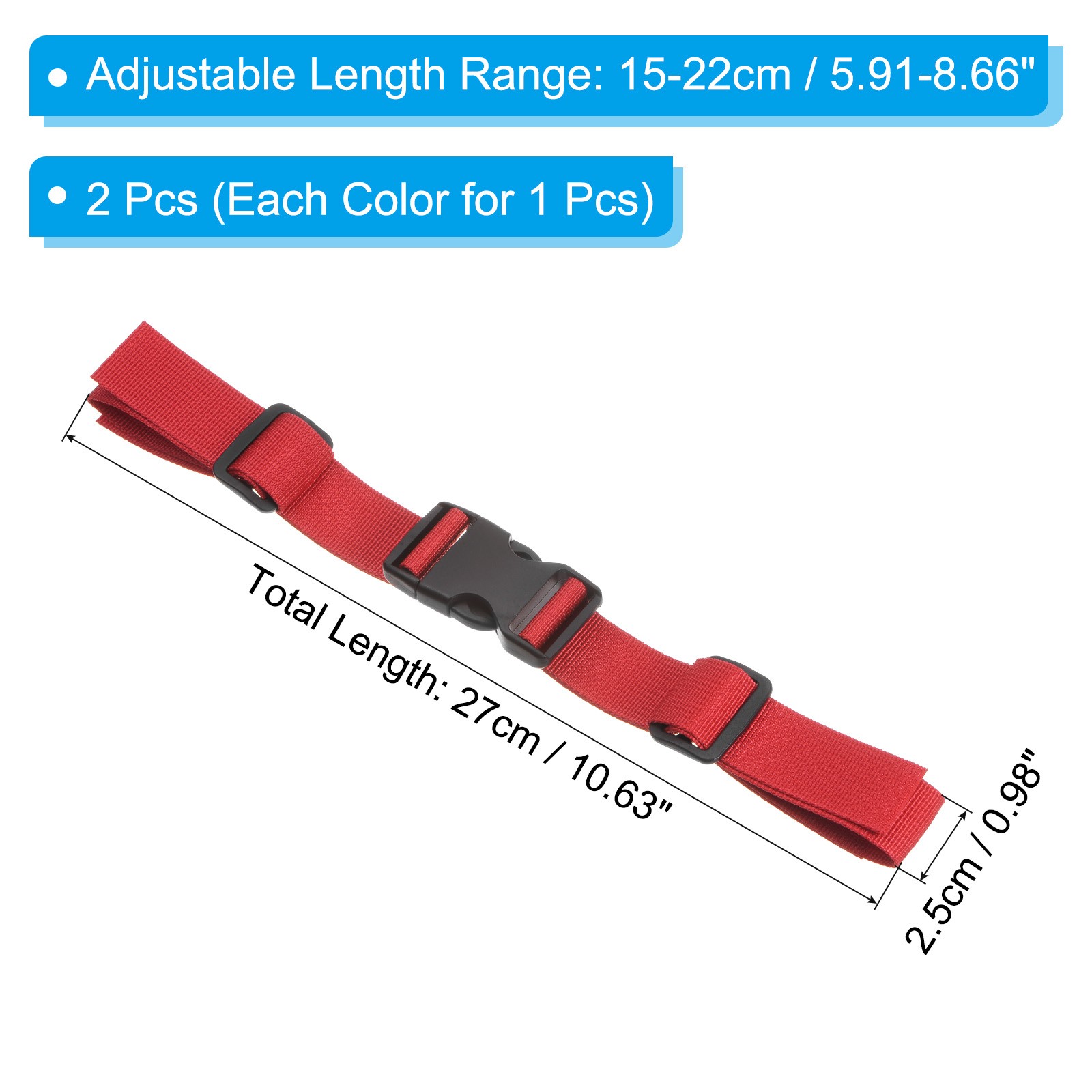 2 Pack Backpack Chest Strap Set Strap w/ Quick-Release Buckle, Black Red