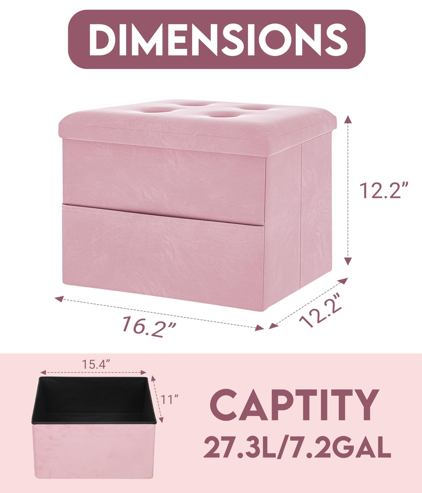 Small Storage Ottoman Foot Rest, Velvet Ottoman with Storage and Side Pocket,...