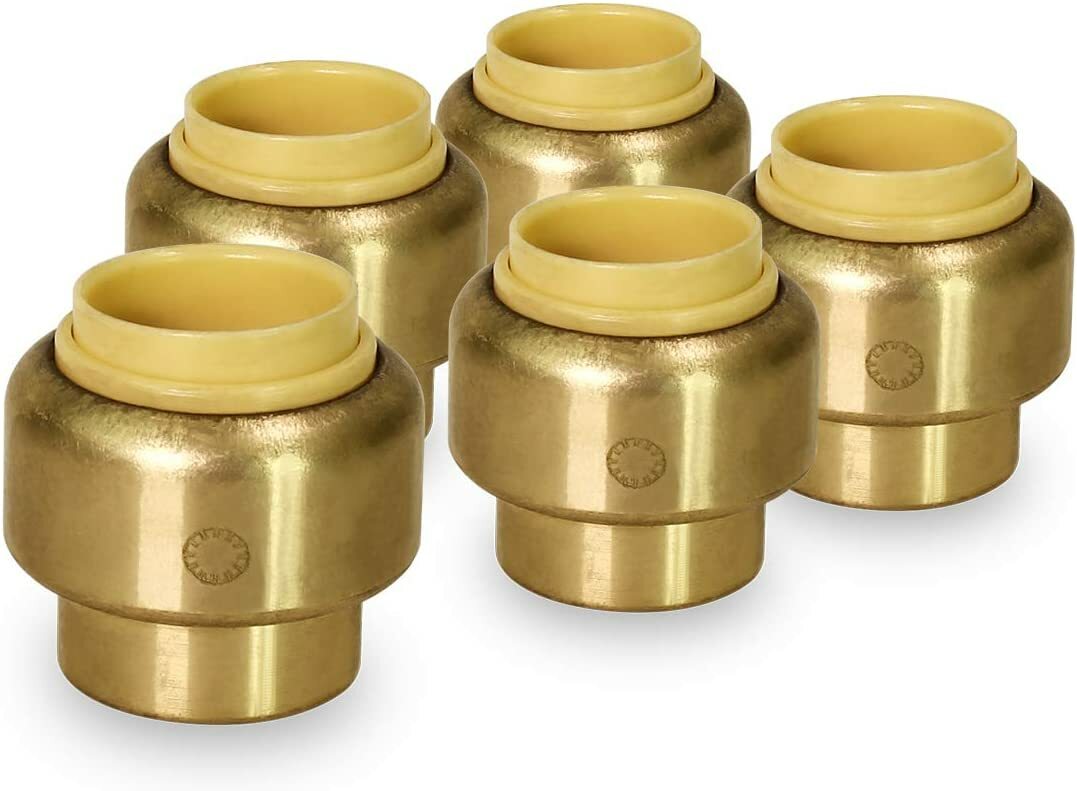 Plug End Cap Pipe Fitting Push to Connect Pex, Copper, CPVC, 3/4", Brass, 5-Pack