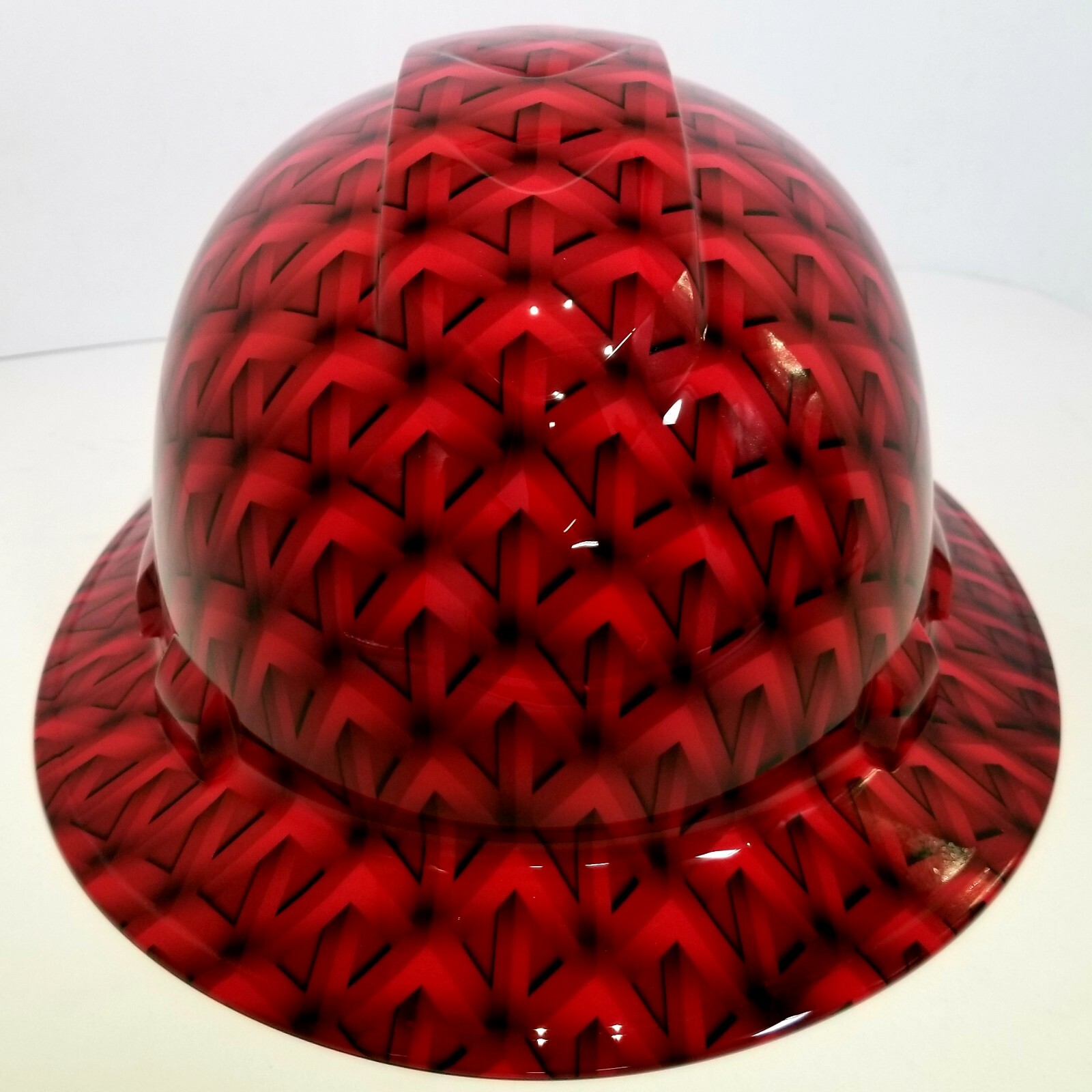 FULL BRIM Hard Hat custom hydro dipped, NEW RED GEO ACID TRIP RATCHET SUSPENSION