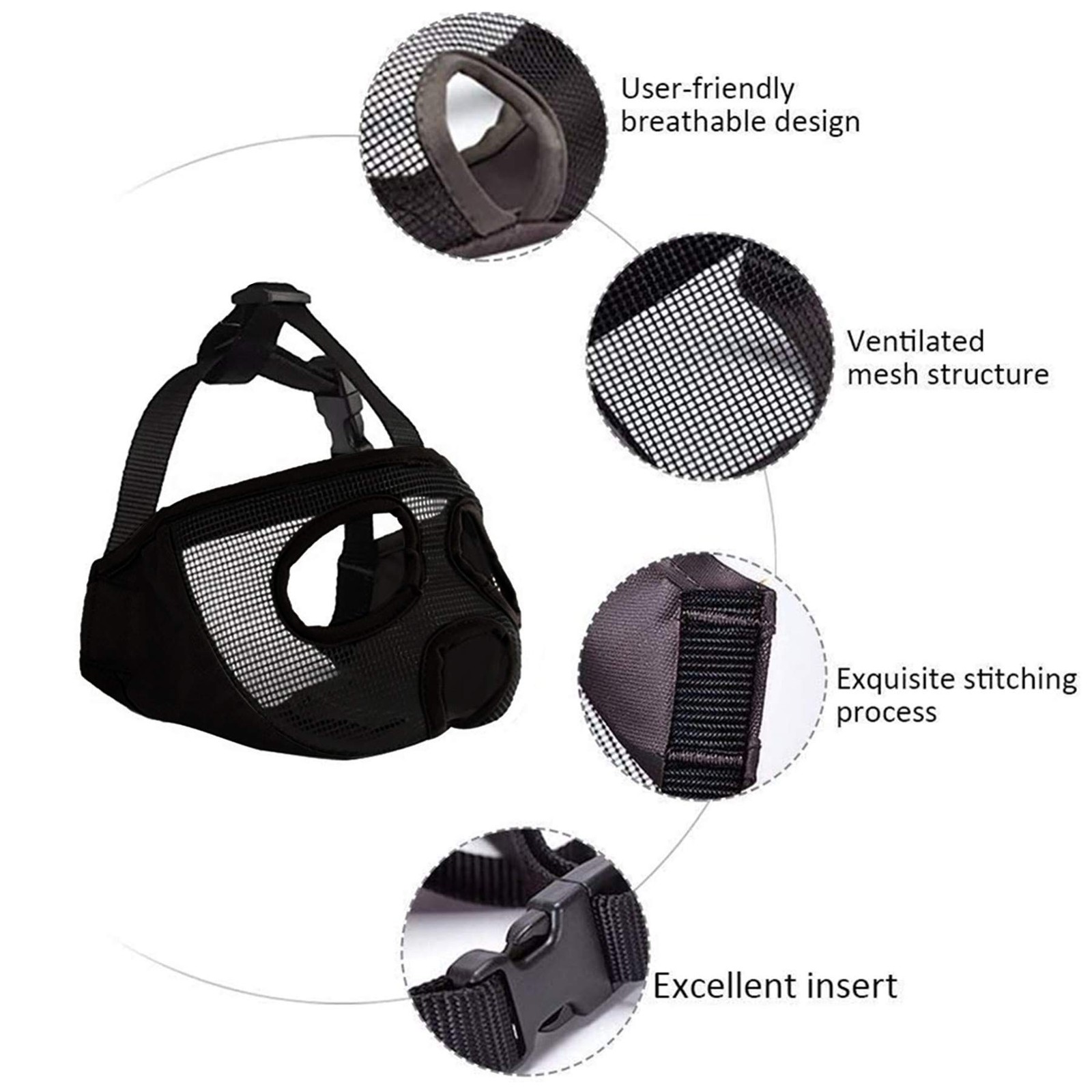 M Short Snout Dog Muzzle Grey Adjustable Breathable Mesh Bulldog Muzzle