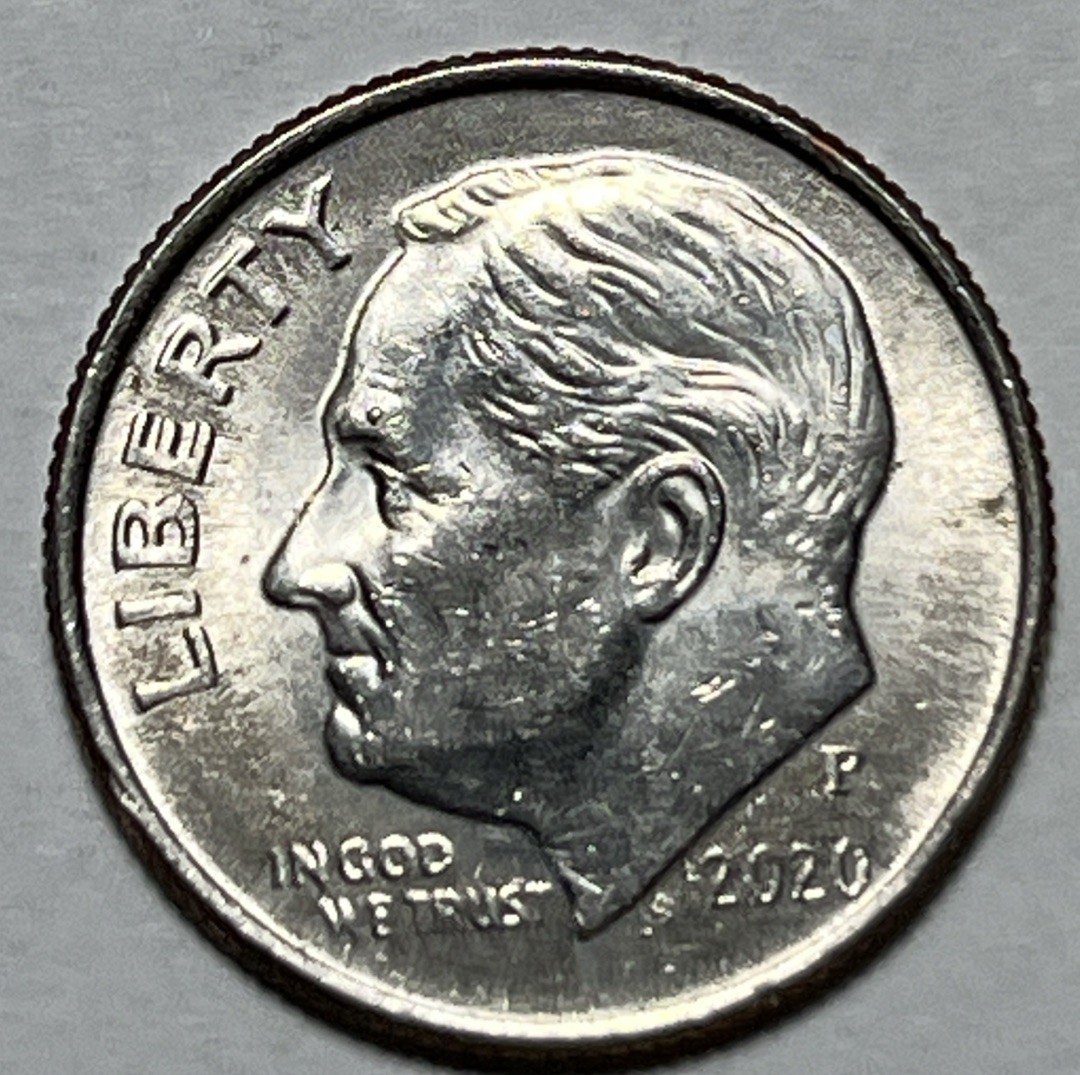 2020 P Roosevelt Dime Errors Strike Through Grease Both Sides