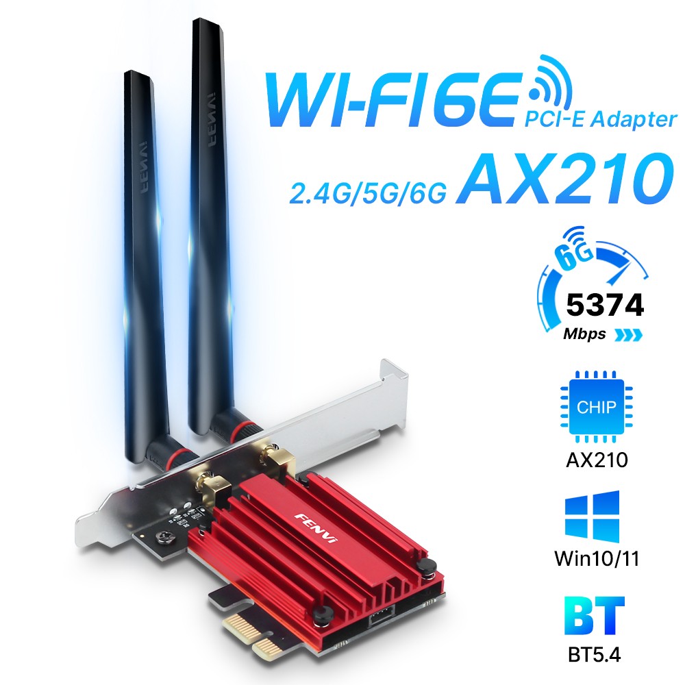WiFi 6E PCIe Adapter AX210 WiFi Card Bluetooth 5.4 5400Mbps Win 10/11 Compatible