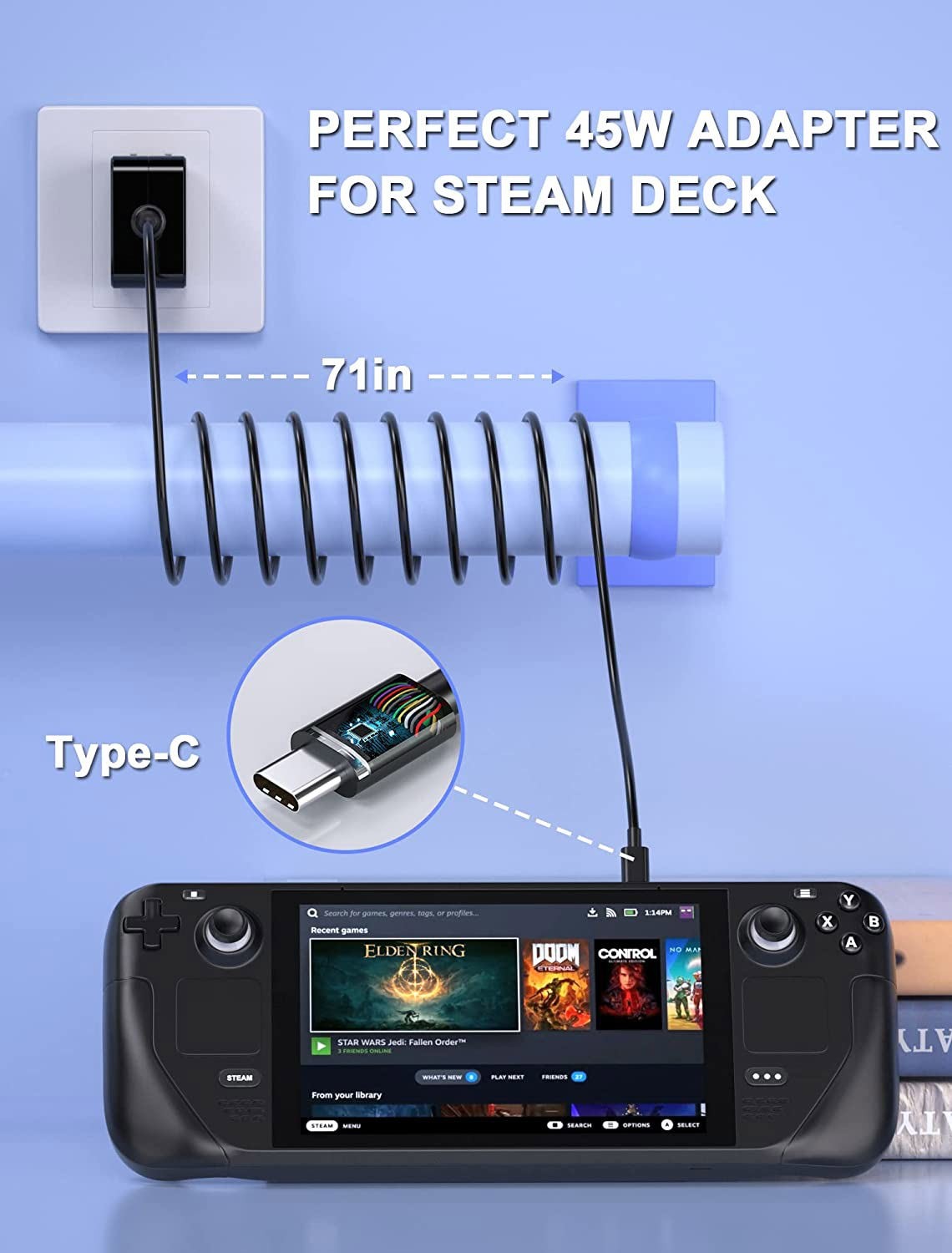 45W Universal Fast Charging Type C For Steam Deck Nintendo Switch USB-C Charger