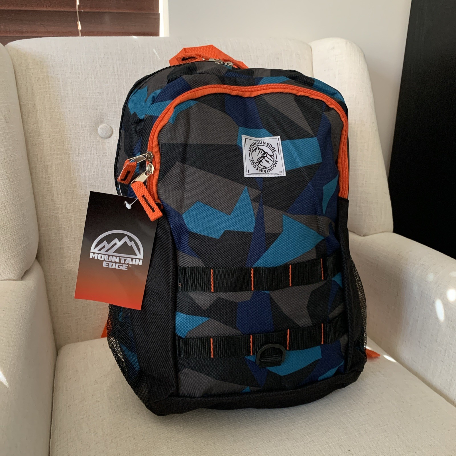 Mountain Edge 19” Light Backpack Black/Orange/Blue NWT Not Padded