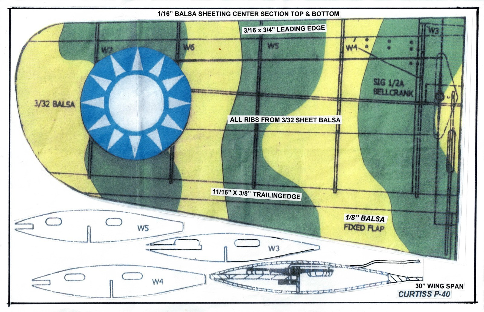 P-40 Pofile U-Control Class A 30" wing span 10 t0 19 engine
