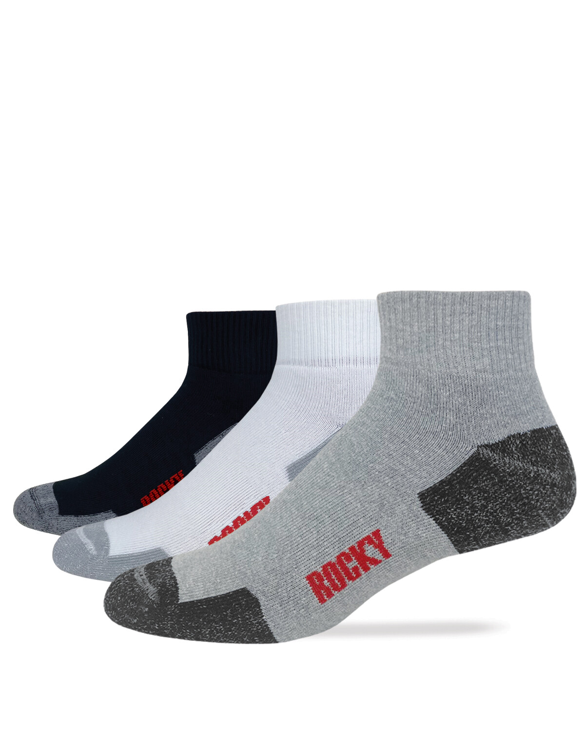Rocky Mens Cotton Full Cushion Everyday Quarter Socks 3 Pair Pack