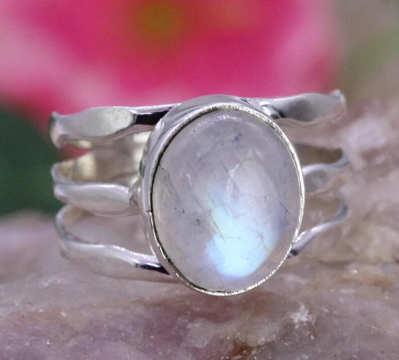 Rainbow Moonstone Ring Solid 925 Silver Handmade Statement Ring All Size SR427