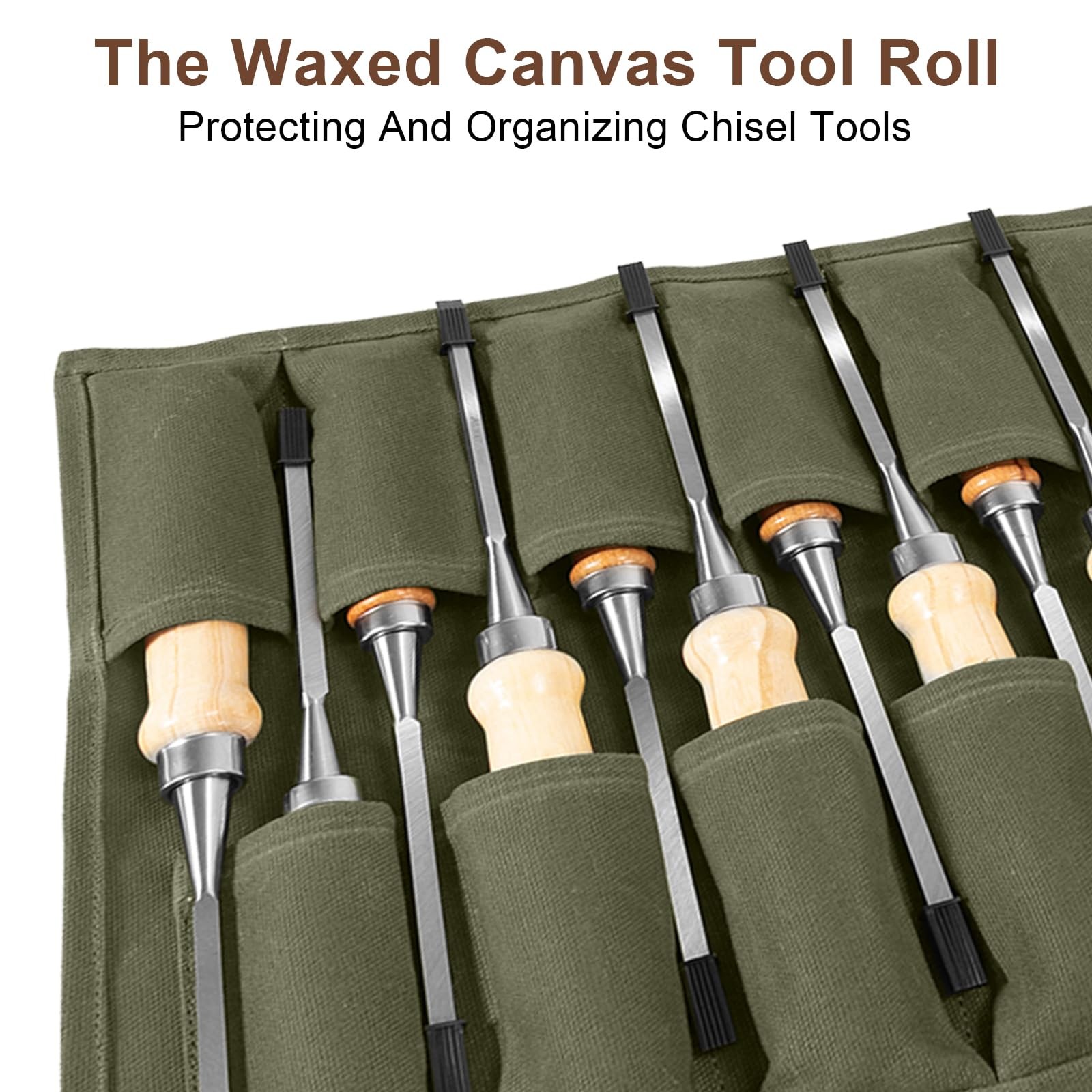 Chisel Roll,12 Pockets Roll Up Tool Pouch,Waxed Canvas Small Tool Roll Organi...