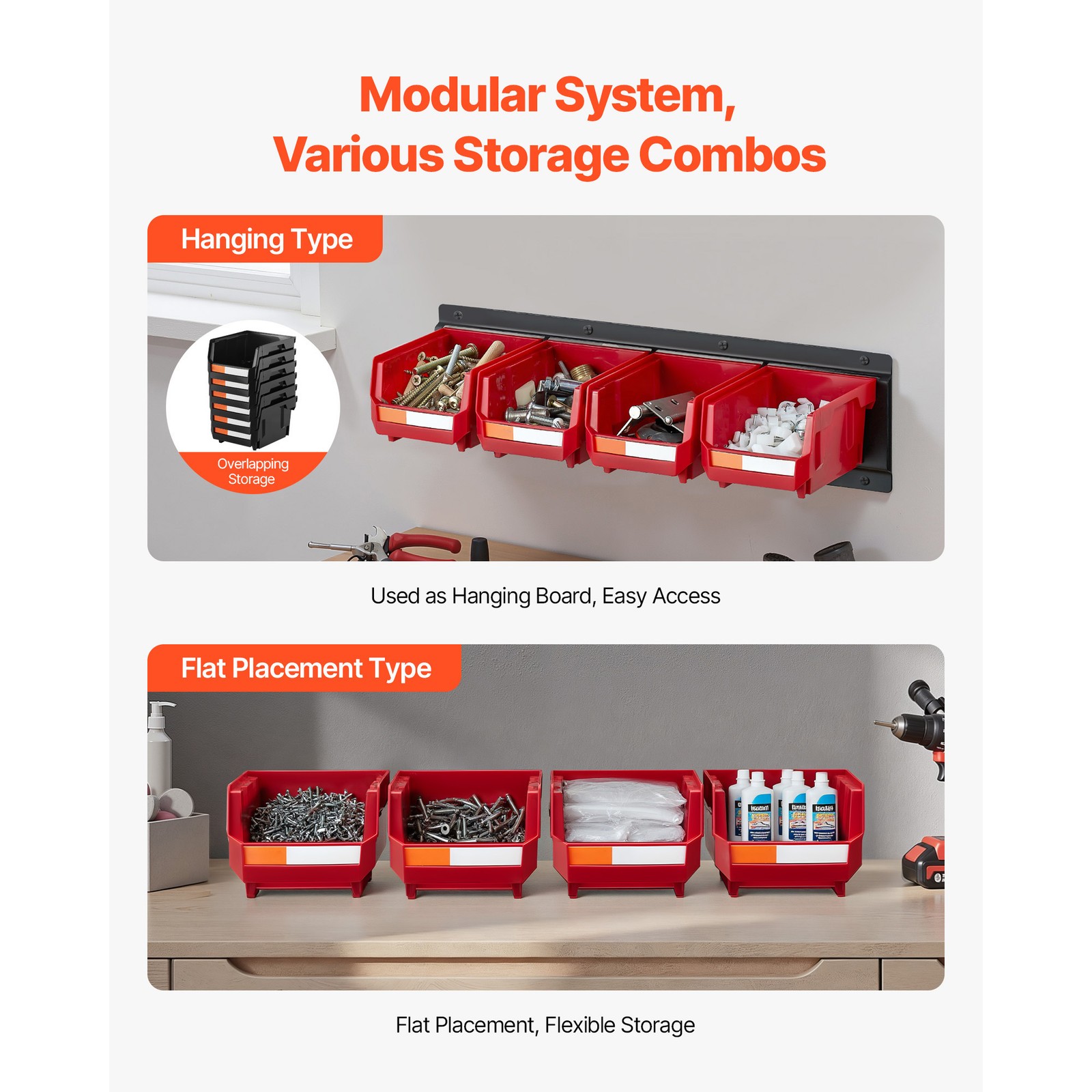 Uimoso Wall-Mounted Stackable Storage Bins, 12-Piece Set, Red