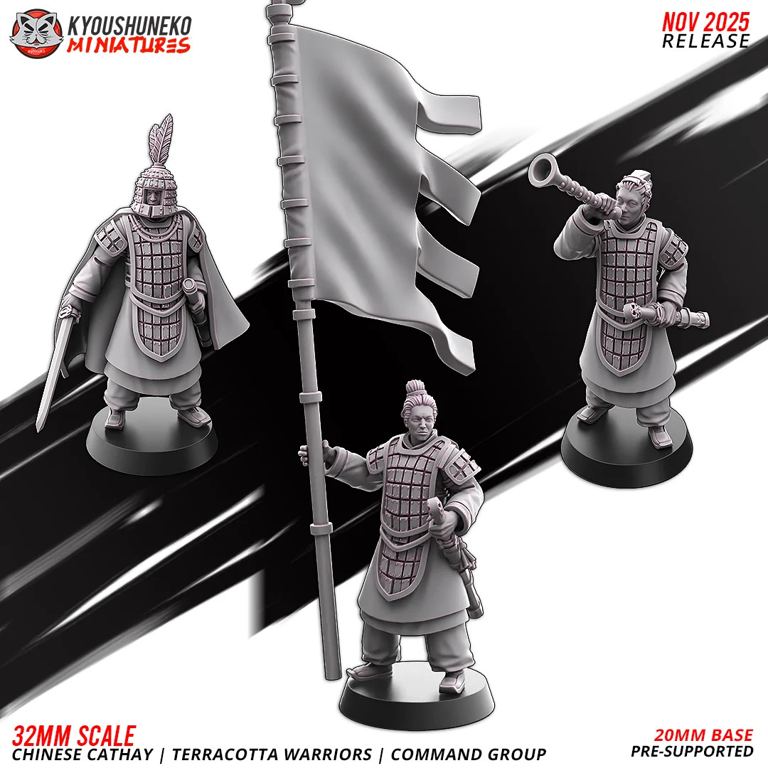 Chinese Cathay Terracotta Warriors Command Group - 28-32mm Resin Tabletop Mi