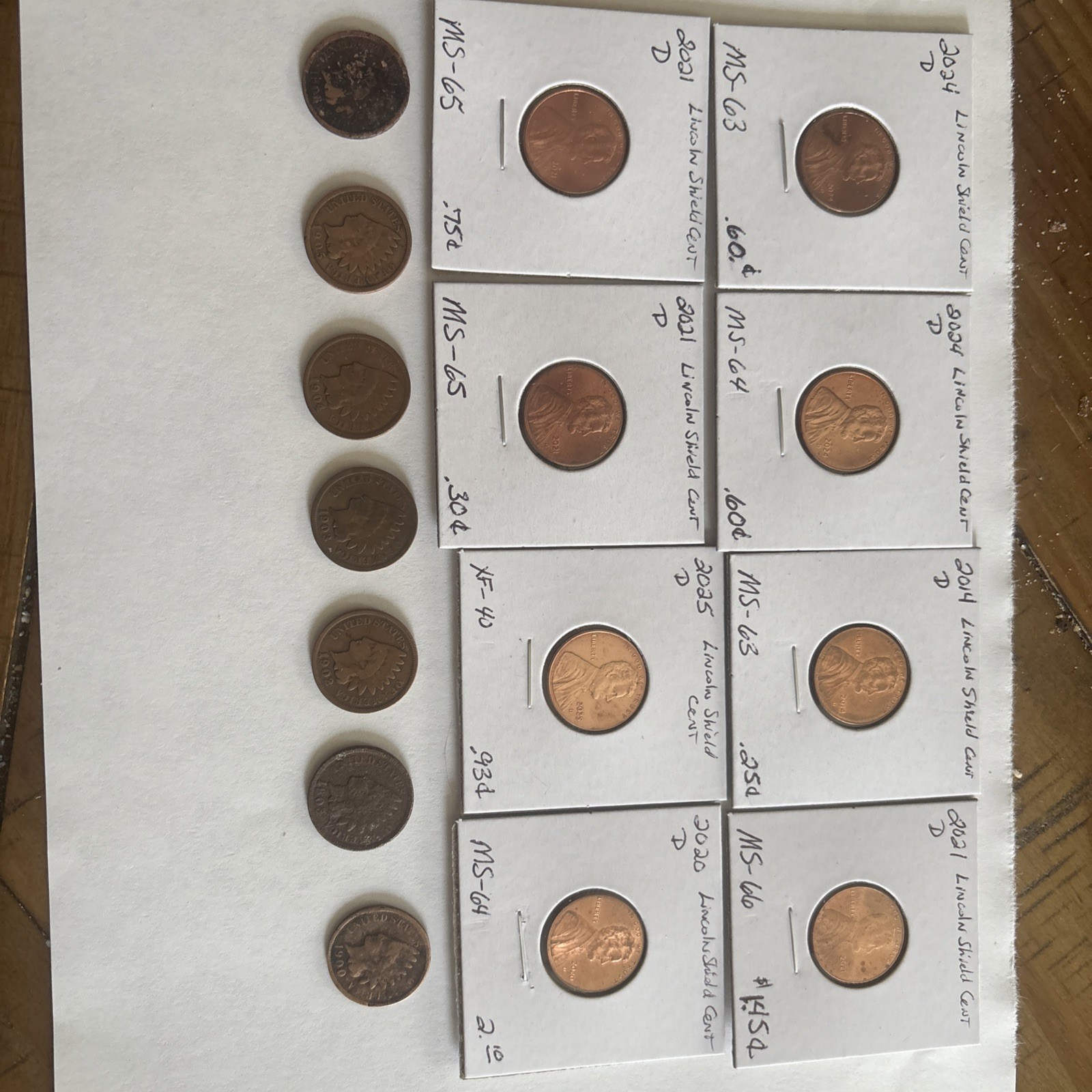 Lot of 7 Indian Head Small Cent BN Bronze Business Strike 8 Shield Au+ Modern