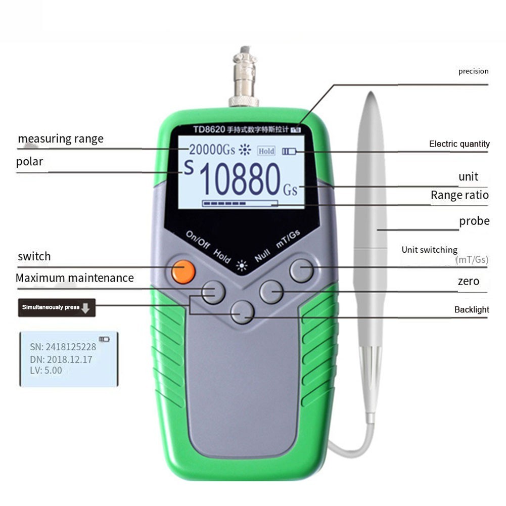Permanent Magnet Gauss Meter Handheld Digital For Tesla Meter 5%/2%/1% TD8620