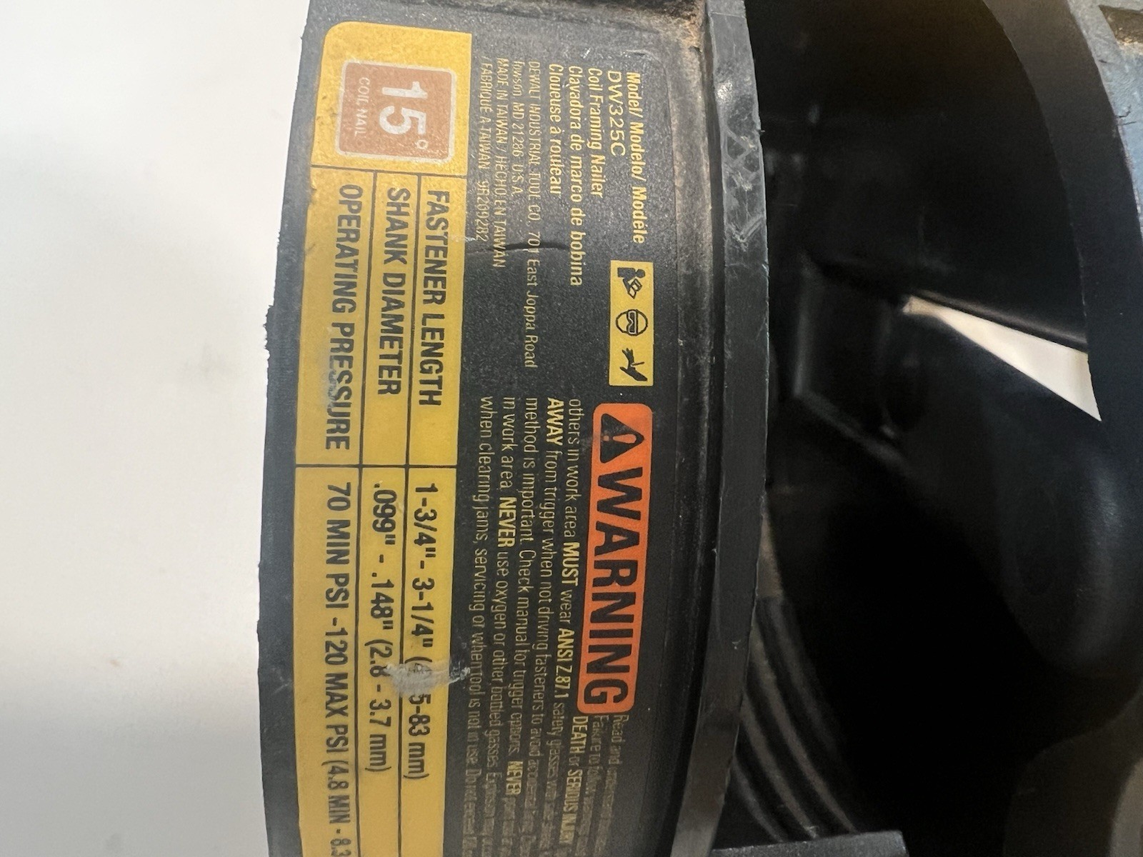 DEWALT 15 Degree Pneumatic Coil Nailer