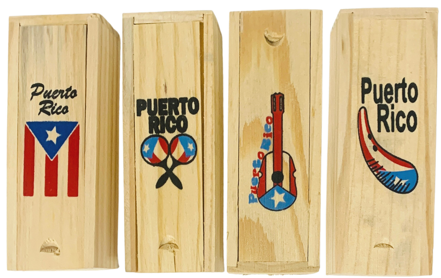 Mini Dominoes with Puerto Rico's Flag, Guiro, Cuatro o Maracas (Tambourines)