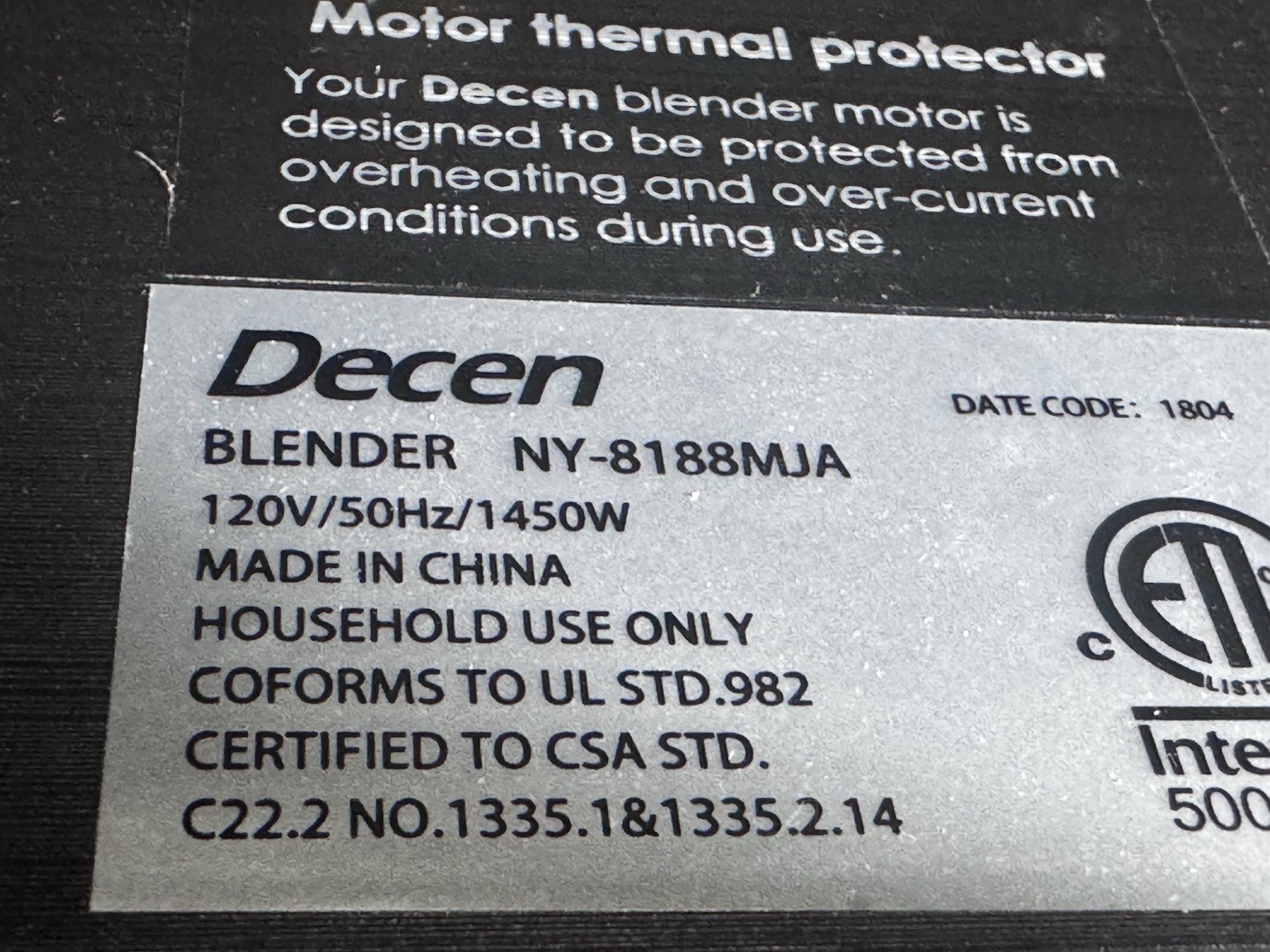 DECEN NY-8188MJA Black Variable Speed Dial 1450 W Professional Blender