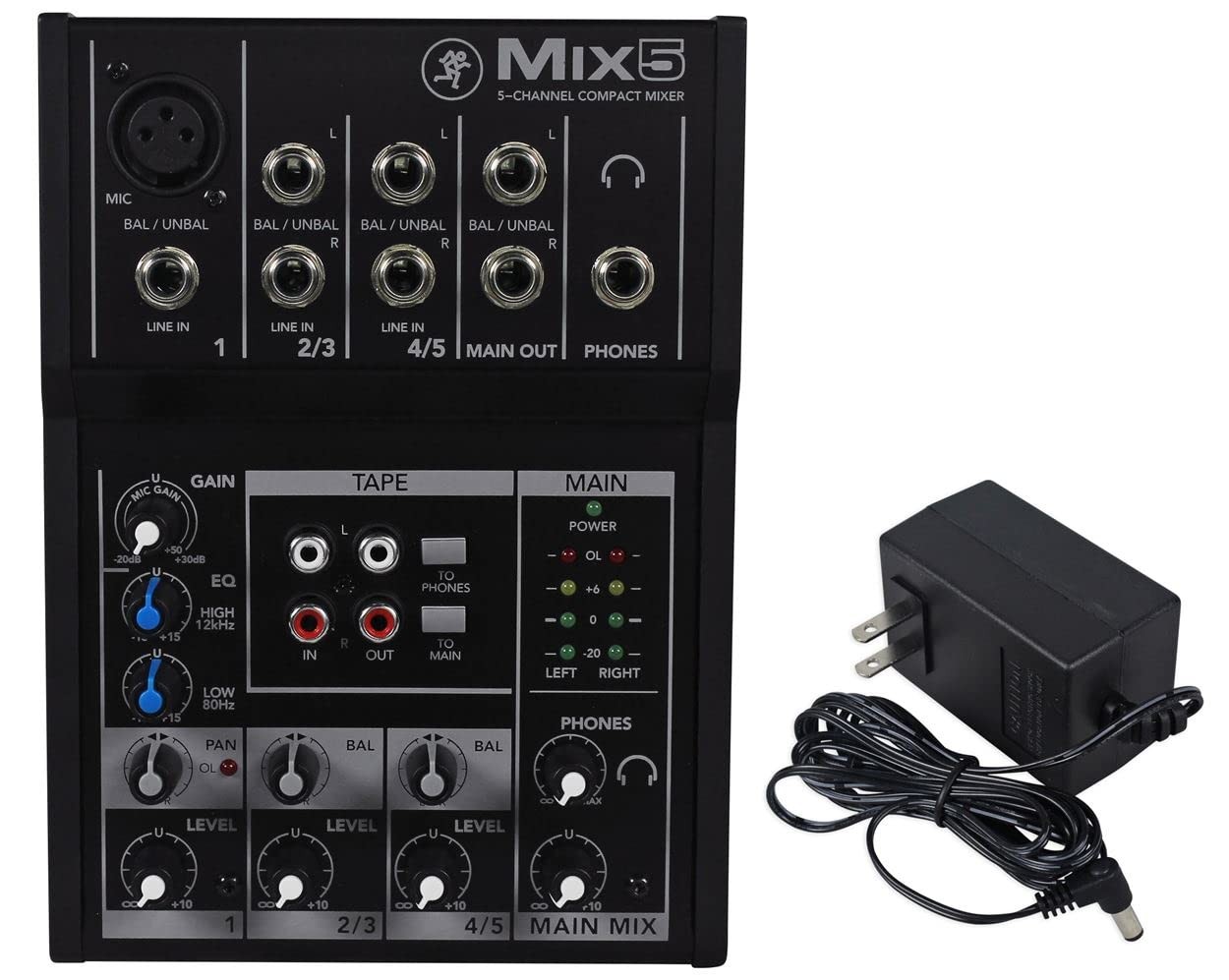 Mackie Mix5 5-Channel Compact Mixer, Black Mix5,