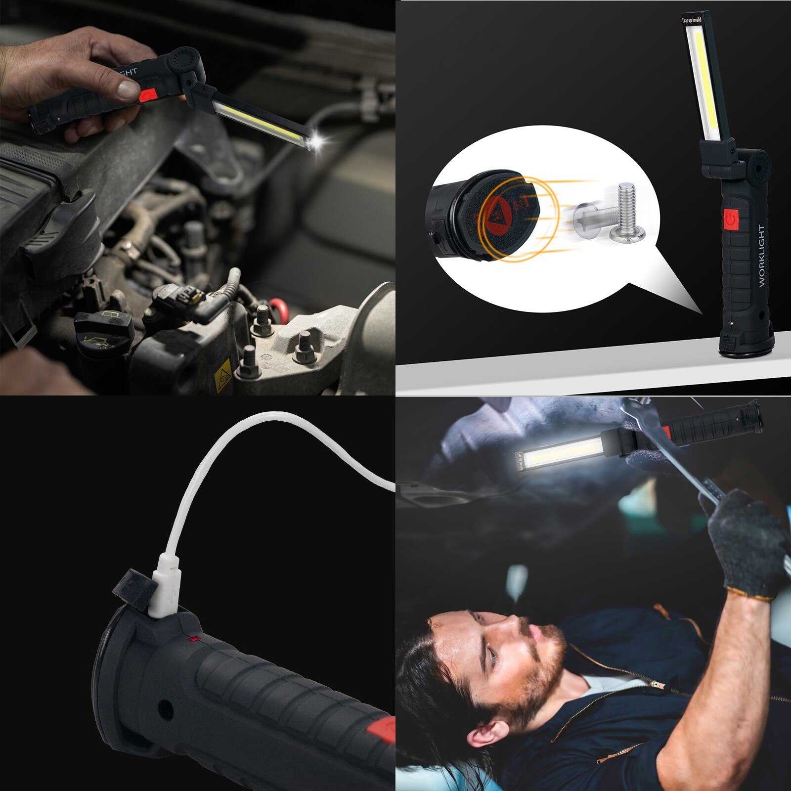 Magnetic Base 360° LED COB Work Light Rechargeable Mechanic Torch Flashlight