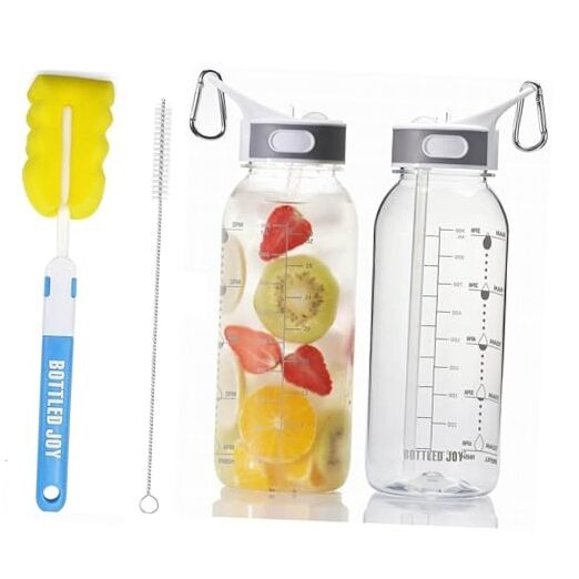 32oz/1 Liter Clear Tritan Sports Water Bottle with Straw & Handle - BPA Free,