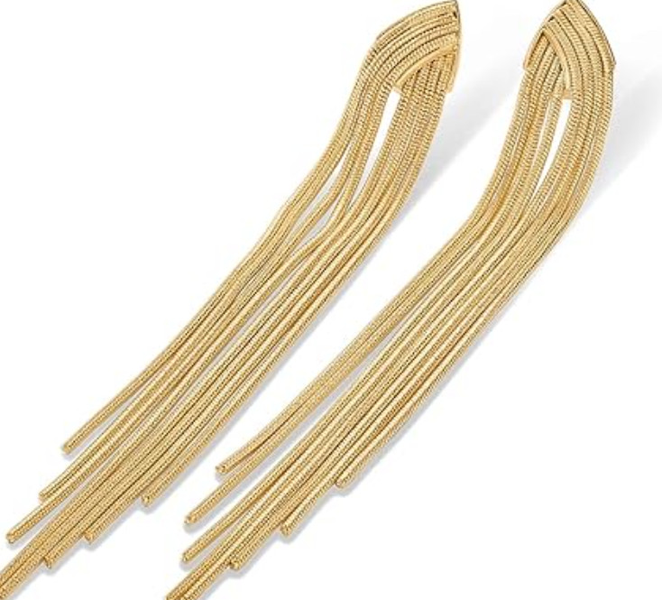 14K Gold Plated Tassel Dangle Earrings – 925 Sterling Silver Posts Elegant Rhine