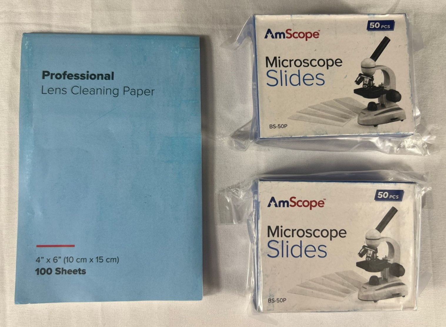 AmScope BS-50P Microscope Slides Lot of 2 Boxes 100 Total + Lens Paper New