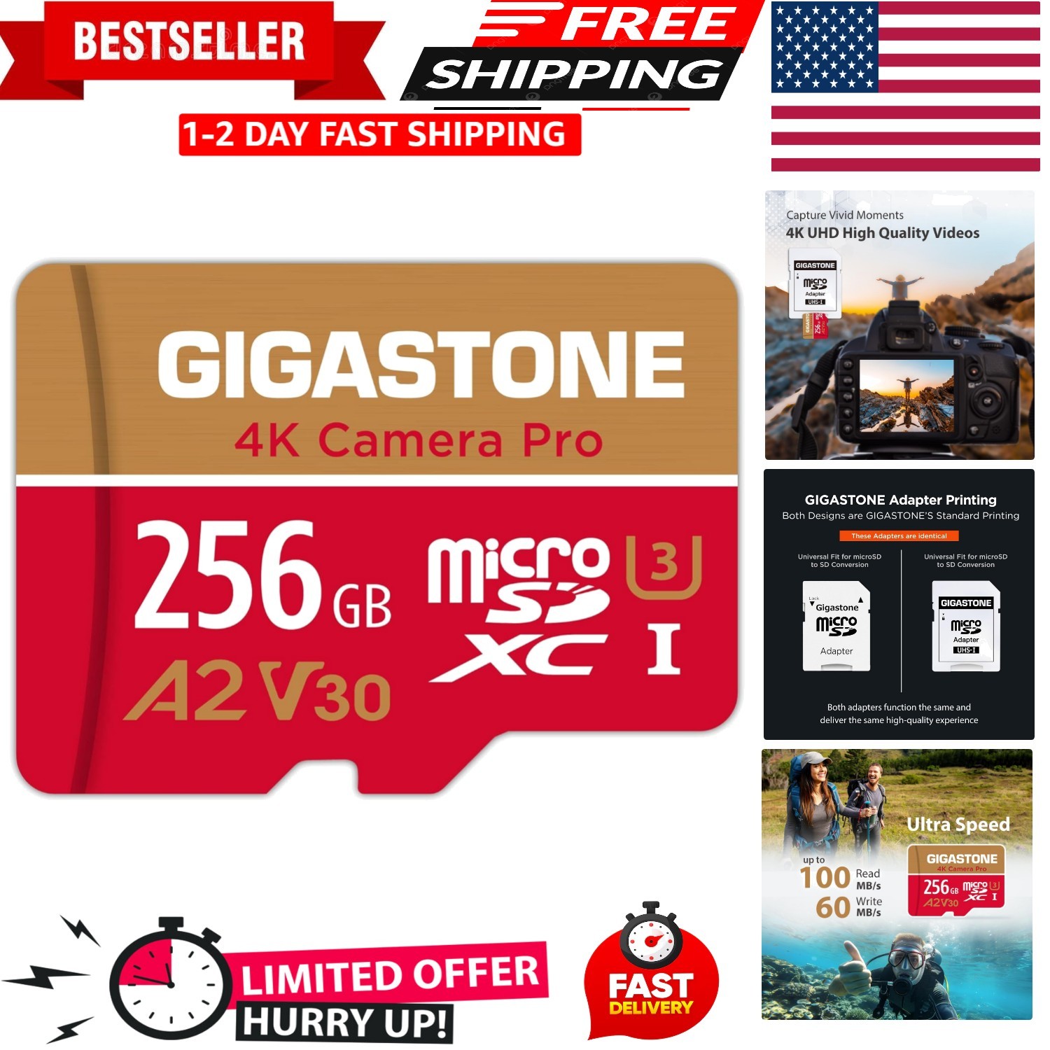 5- Data Recovery】 256GB Micro SD Card, 4K Camera Pro, A2 V30 for Smartphone, ...