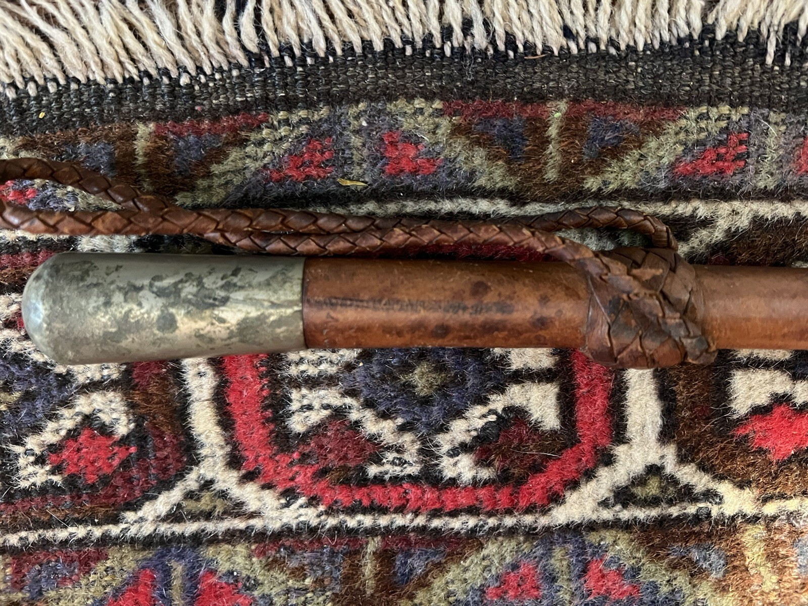 antique horse crop/whip metal handle braided wrist wrap