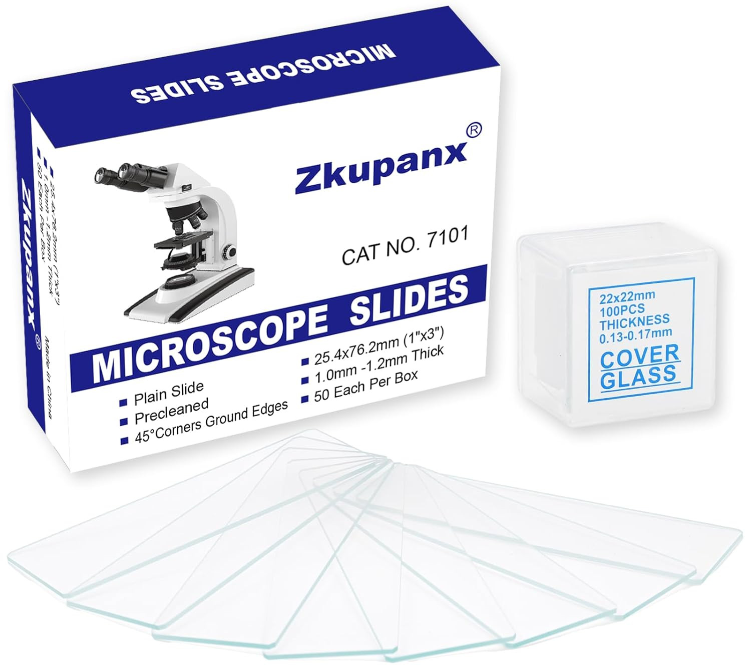 Zkupanx Microscope Slides and Coverslips Set - 50 Pre-Cleaned Glass Slides + 100