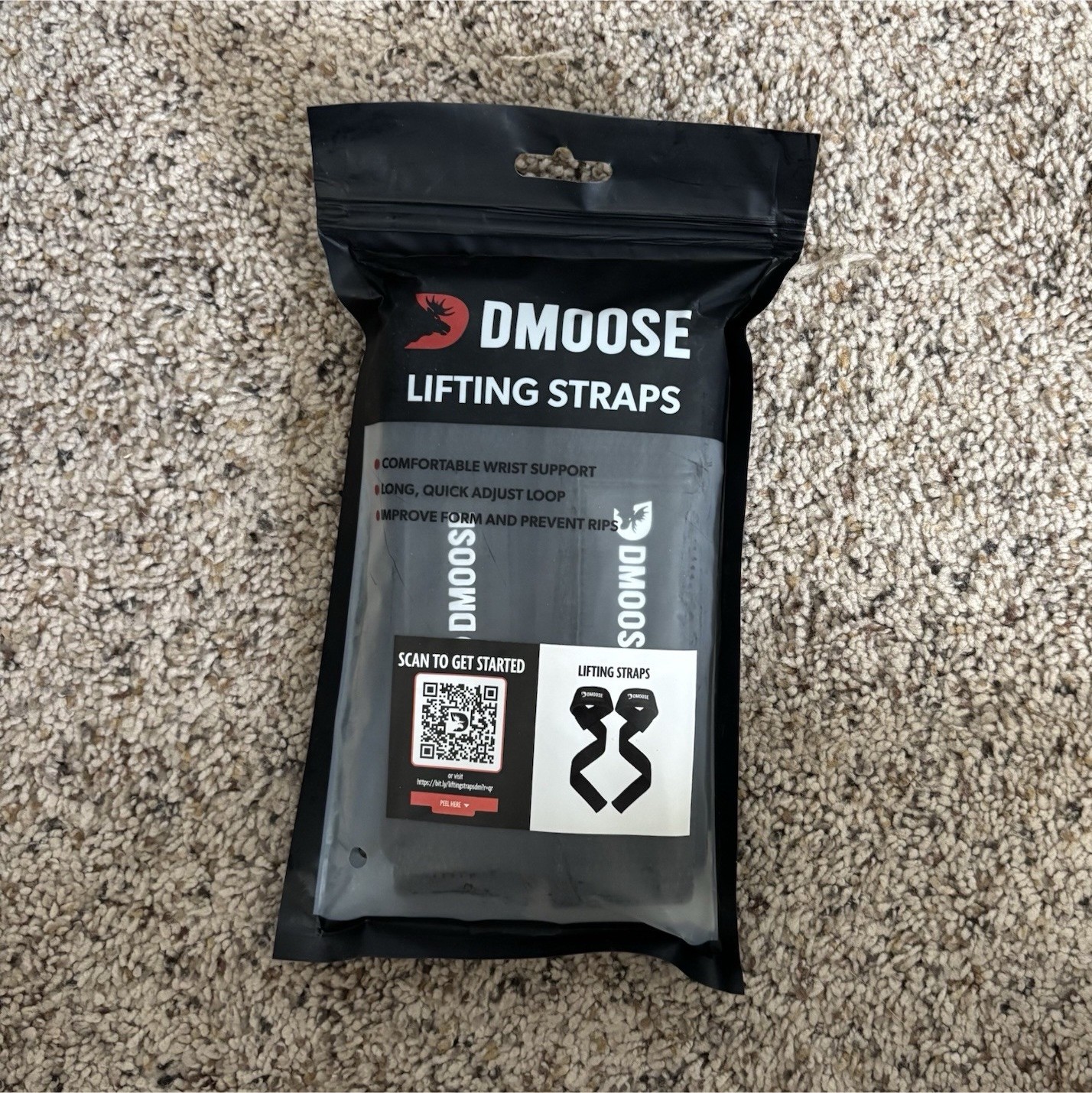 DMOOSE Lifting Straps Black Comfortable Wrist Support Quick Adjust Loop