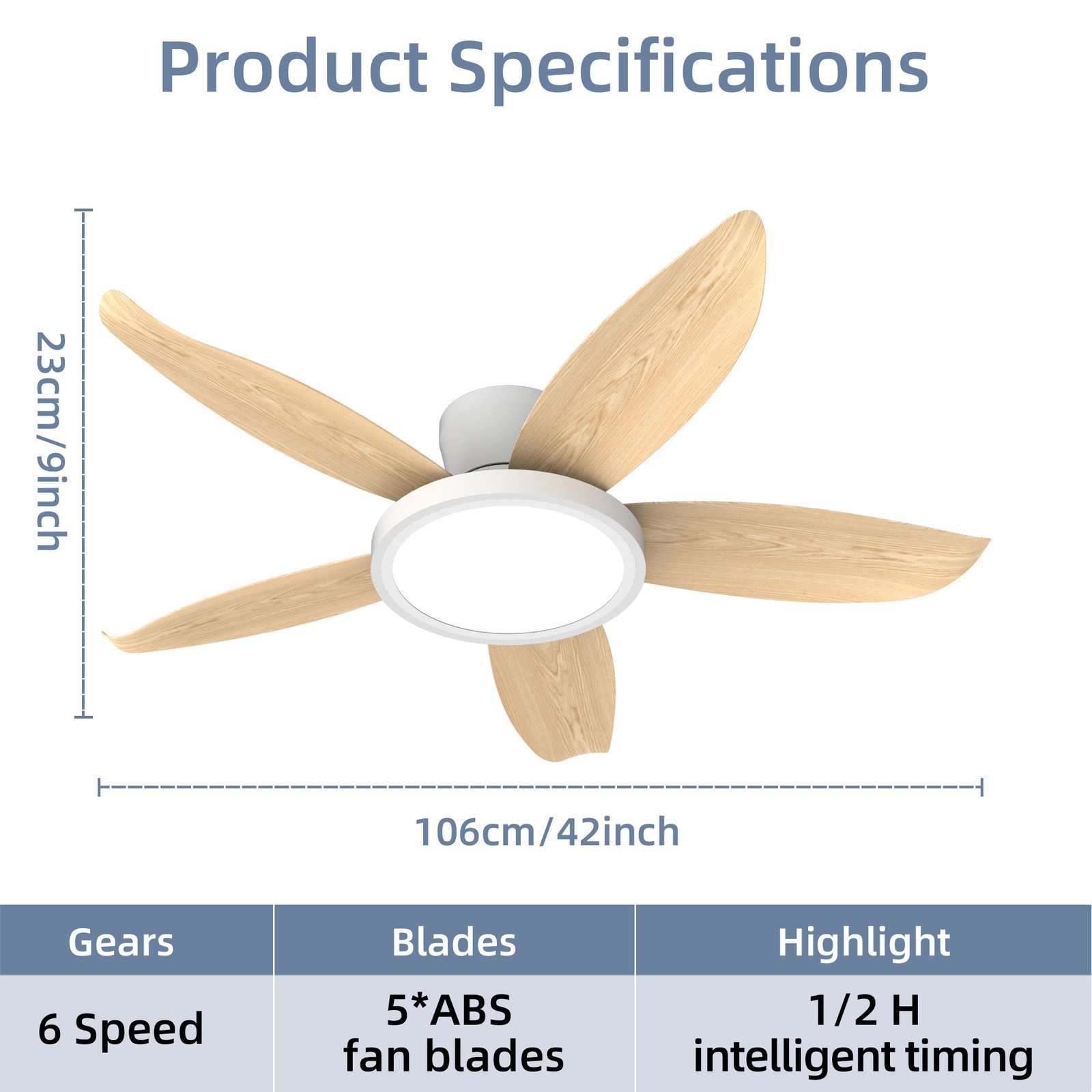 42" Low Profile White Ceiling Fan with LED Light Flush Mount Remote APP Control