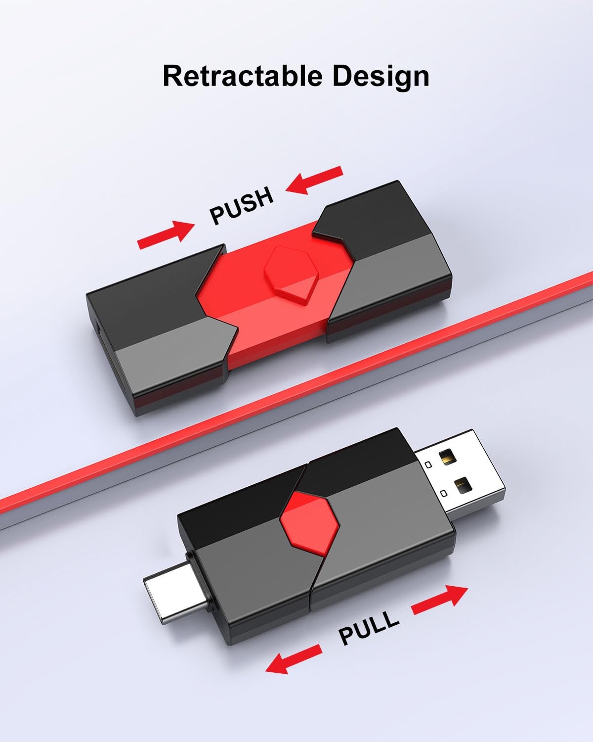 64GB USB Flash Drive + USB A Dual Flash Drive 64GB USB Drive Push-Pull USB Me...