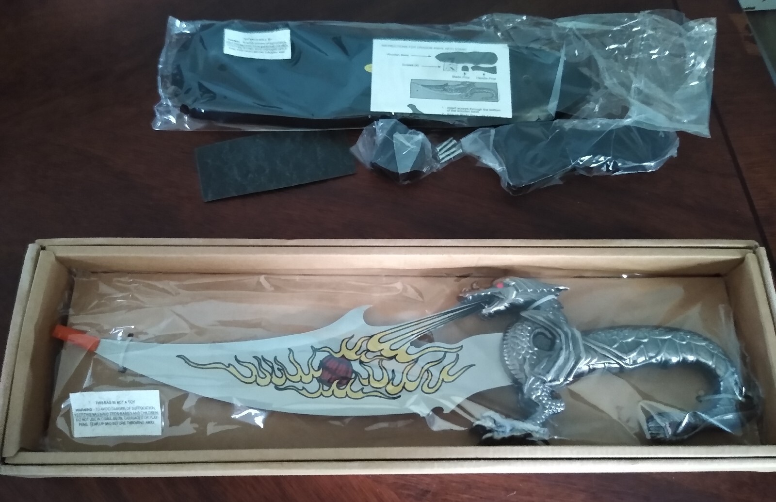 Stainless Steel Blade Fire Dragon Dagger W/ Red Gem Overall Length 17"  W/ Stand