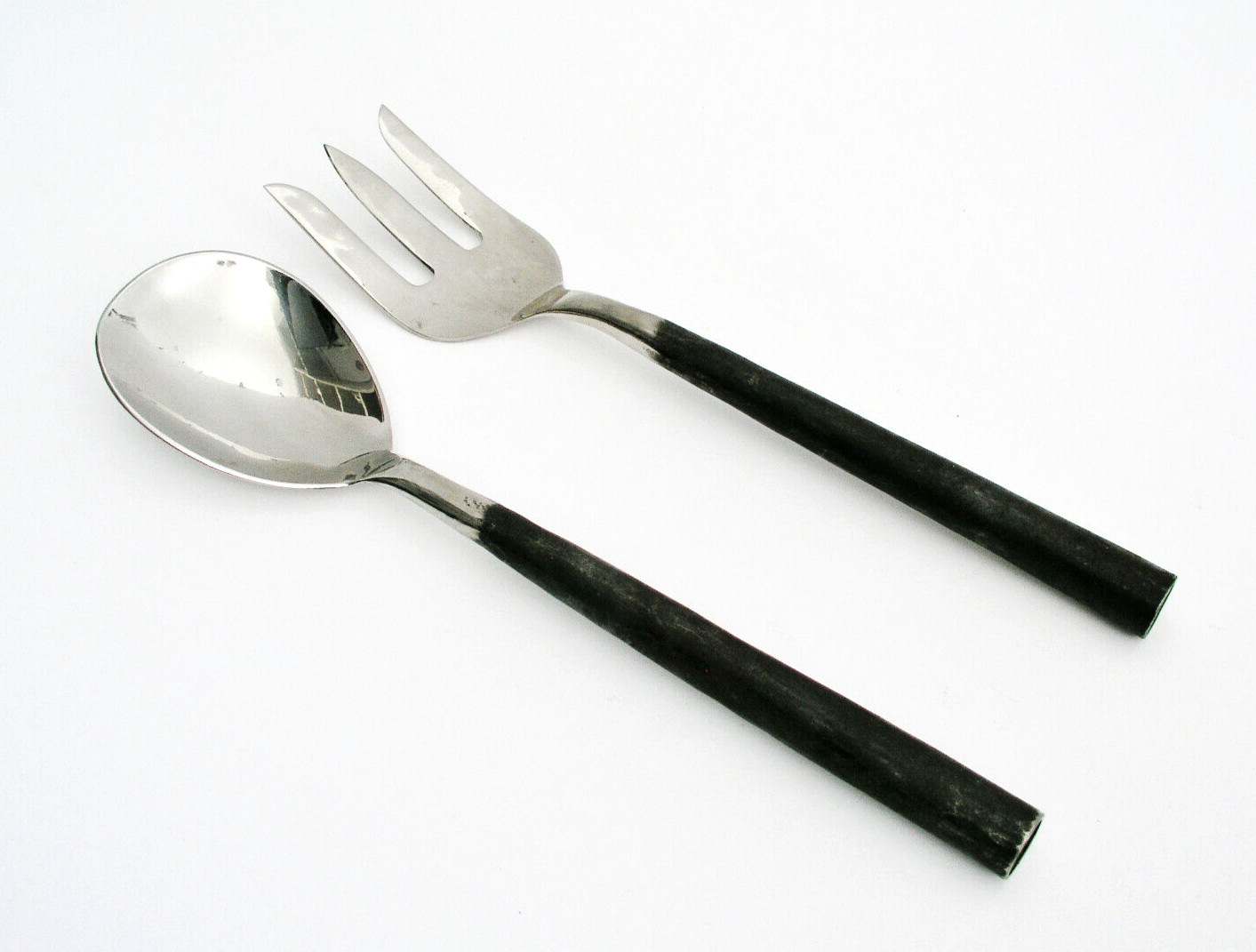 POTTERY BARN STONEHENGE NOIR  SALAD SERVING SET SPOON FORK - BURNISHED BRUTALIST
