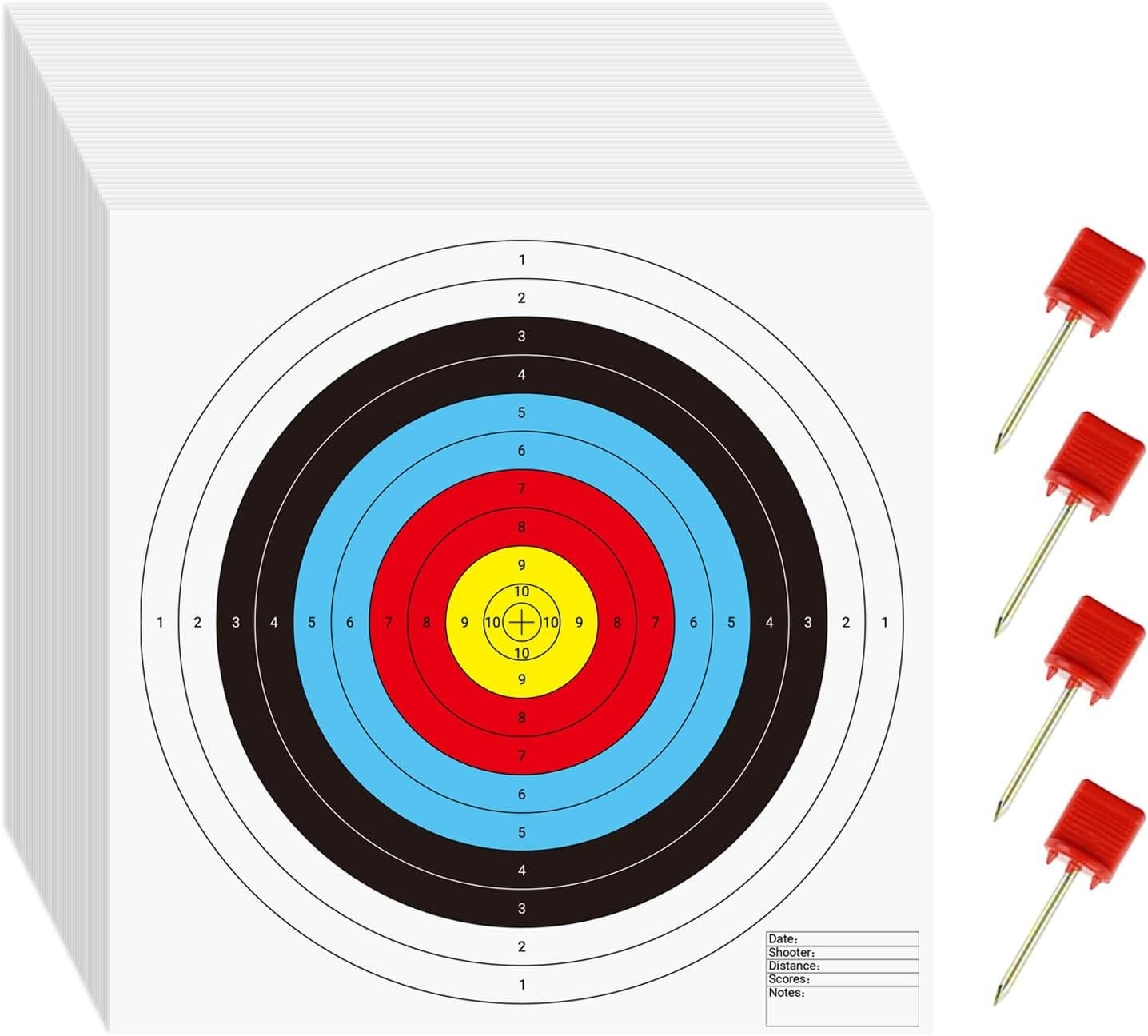 100 Pcs Bullseye Paper Shooting Targets with 4 Pcs Archery Target Pins, Archery