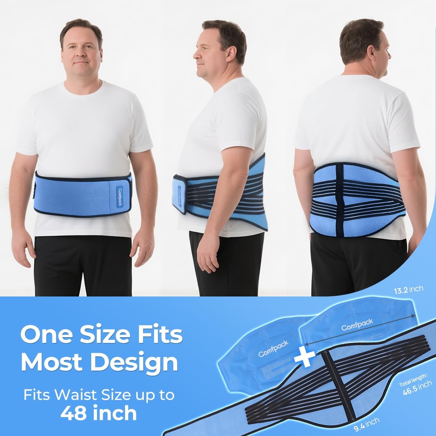 Ice Pack for Back Pain Relief with Compression, 2 Packs Reusable Lower Back W...