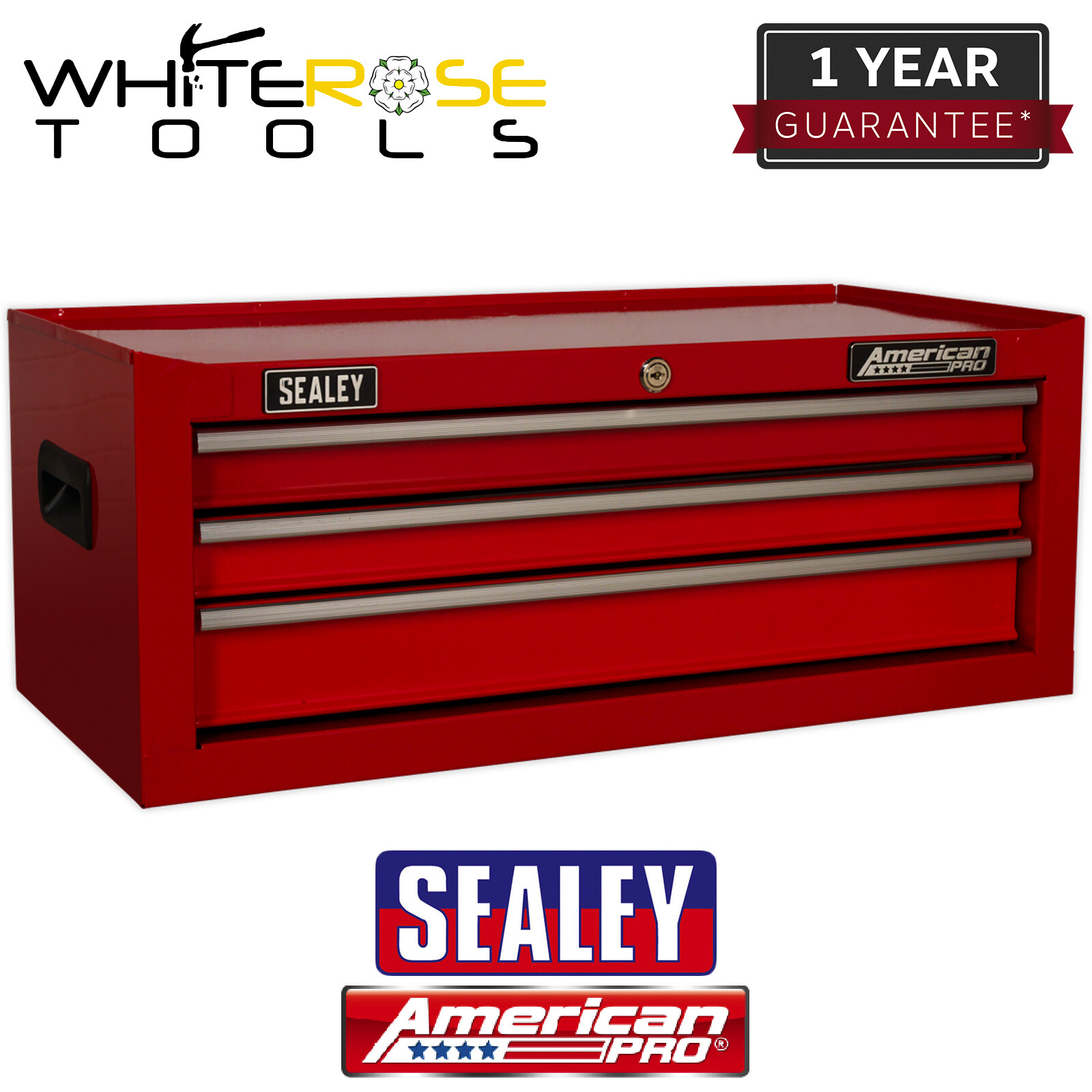 Sealey American Pro Mid-Box 3 Drawer with Ball-Bearing Slides - Red