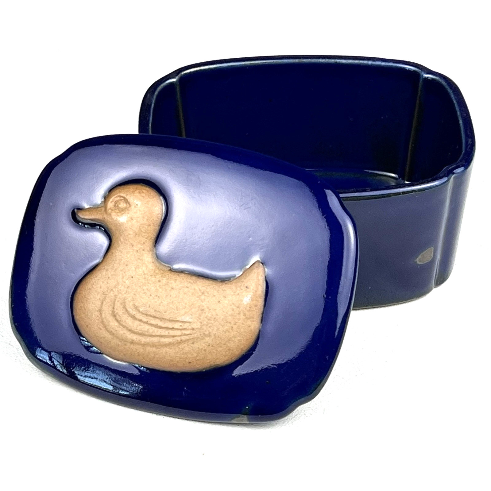Red Clay Box Cobalt Blue Glazed Box Duck Medallion