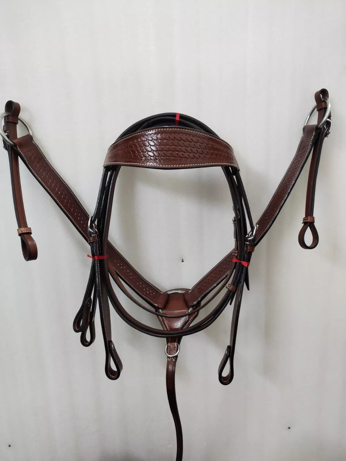 Best Premium Leather Headstall & Breast Plate Collar Set All Size .