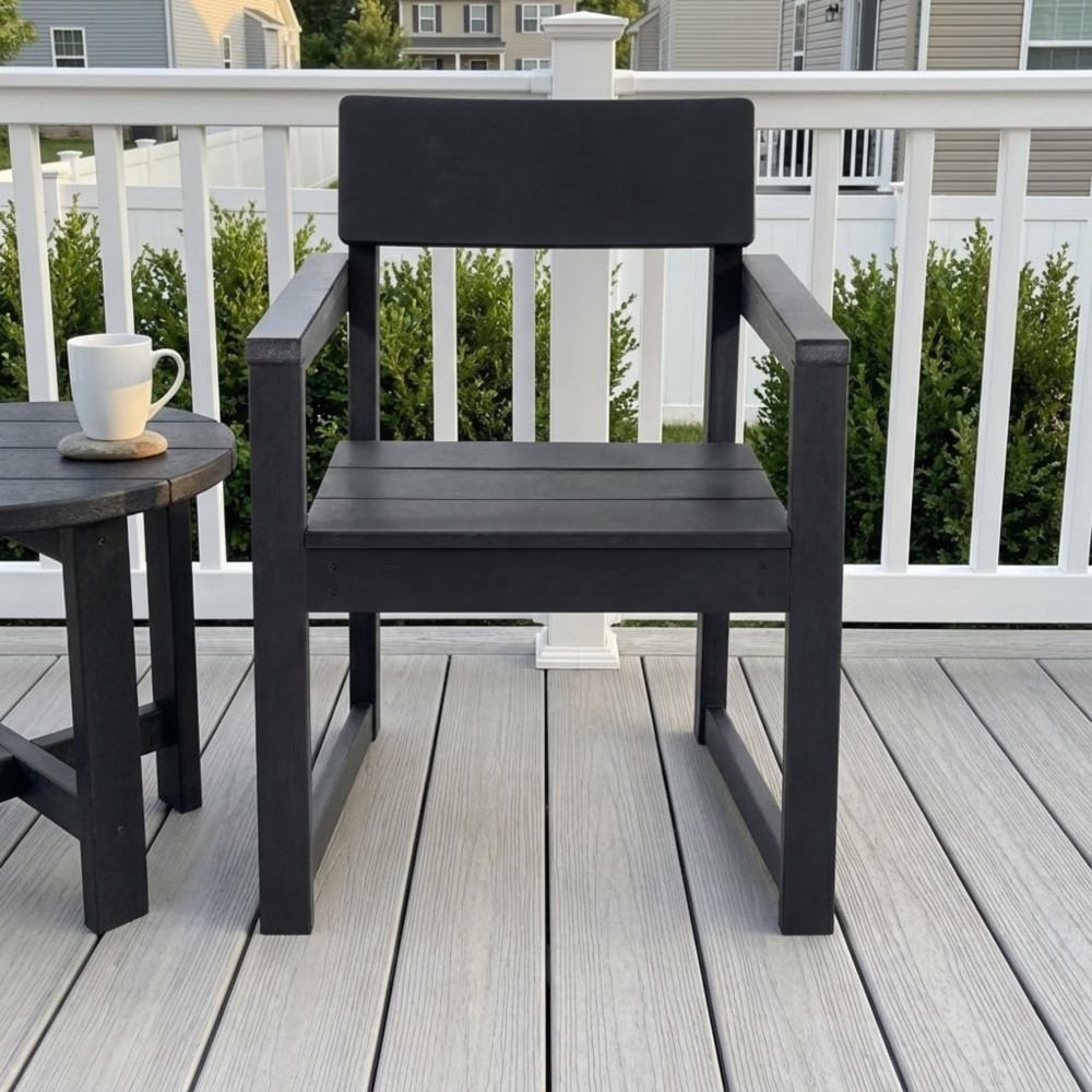 Modern Outdoor HDPE Armchair Garden Seating, Weather-Resistant Black