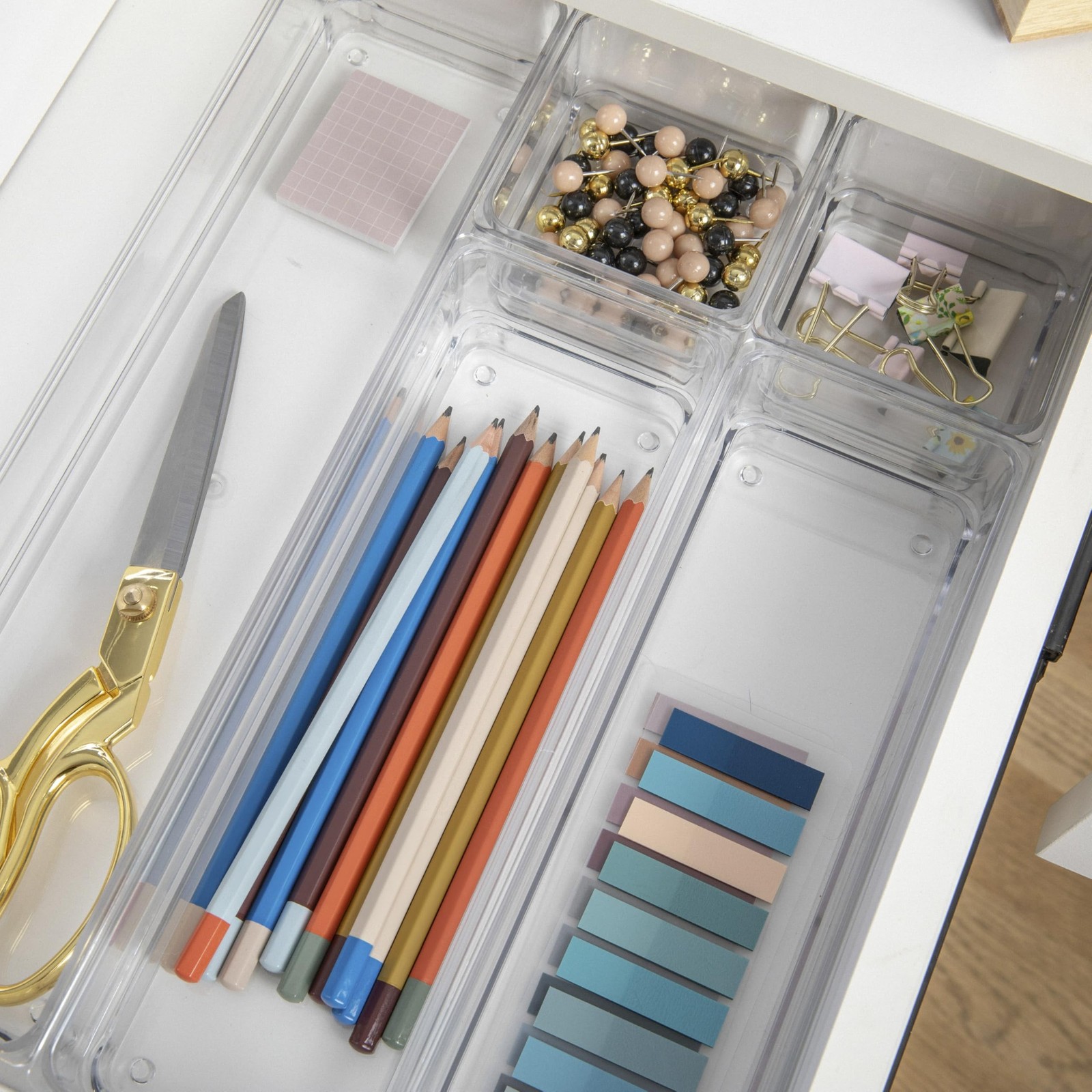 Martha Stewart Miles Stackable Desk Drawer Organizers, Clear, 6-Pack